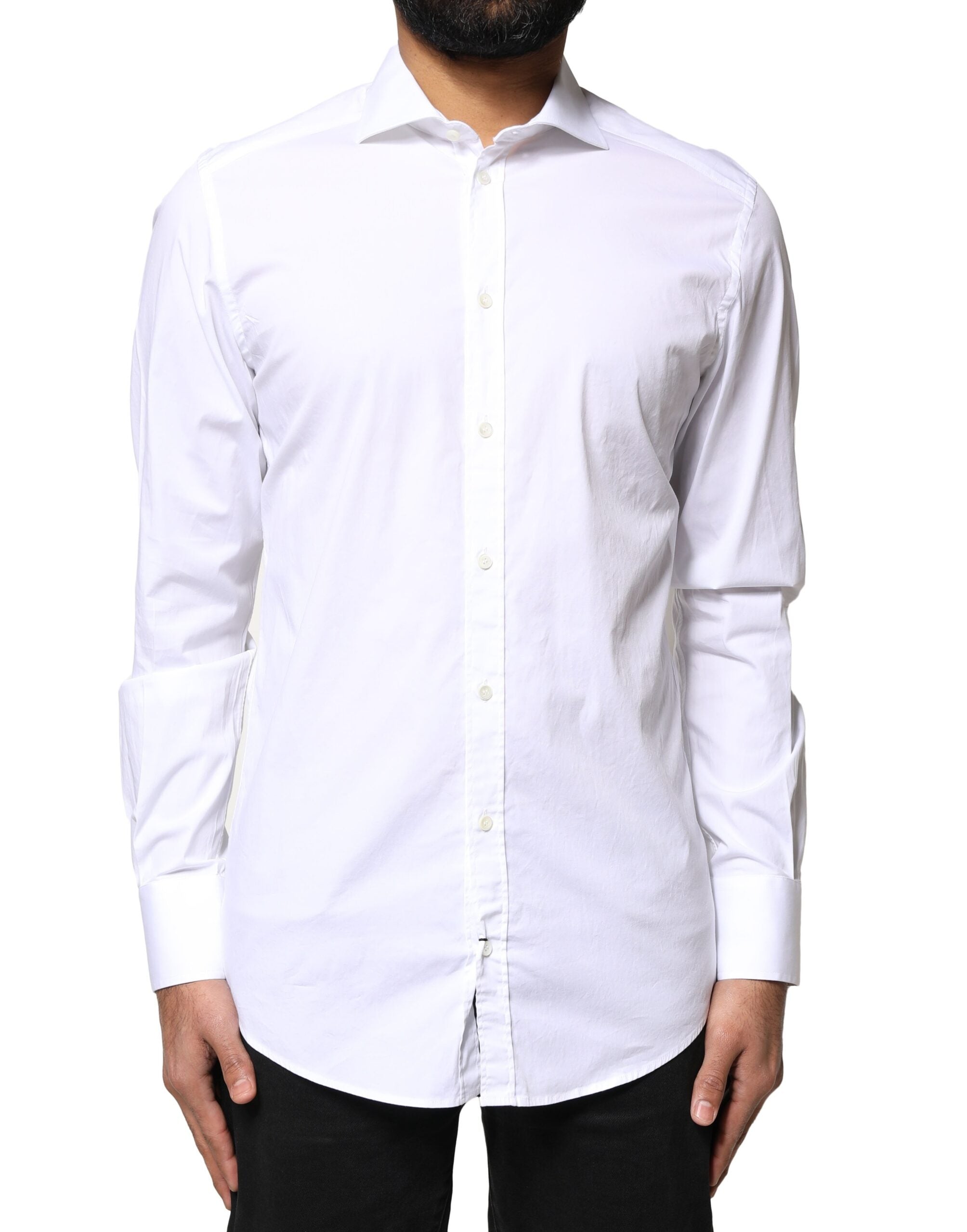 White GOLD Cotton Long Sleeves Dress Shirt - ventzia