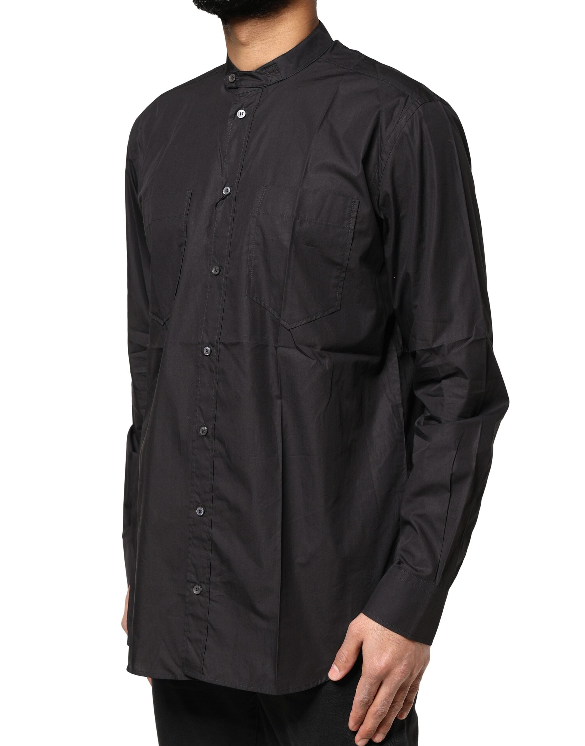 Black Cotton Button Down Men Casual Shirt - ventzia