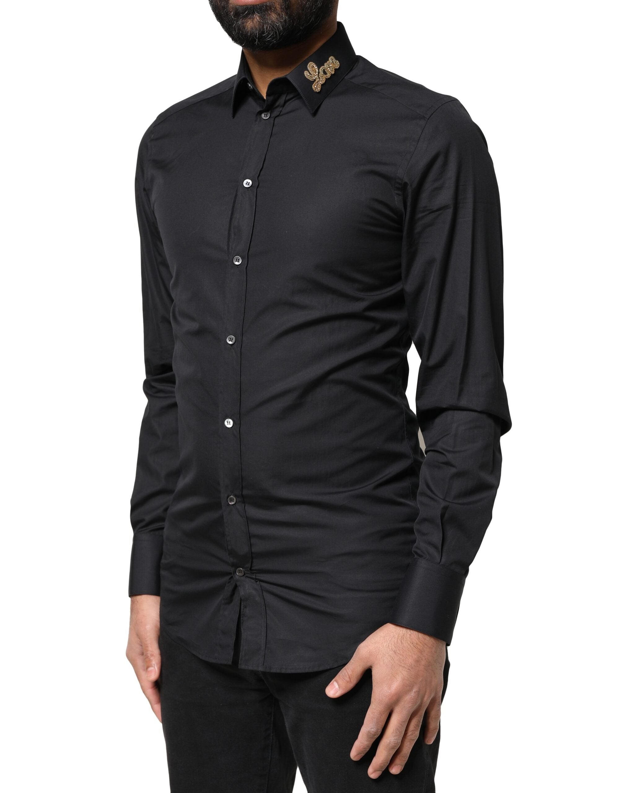 Black Love Embroidery GOLD Formal Dress Shirt - ventzia