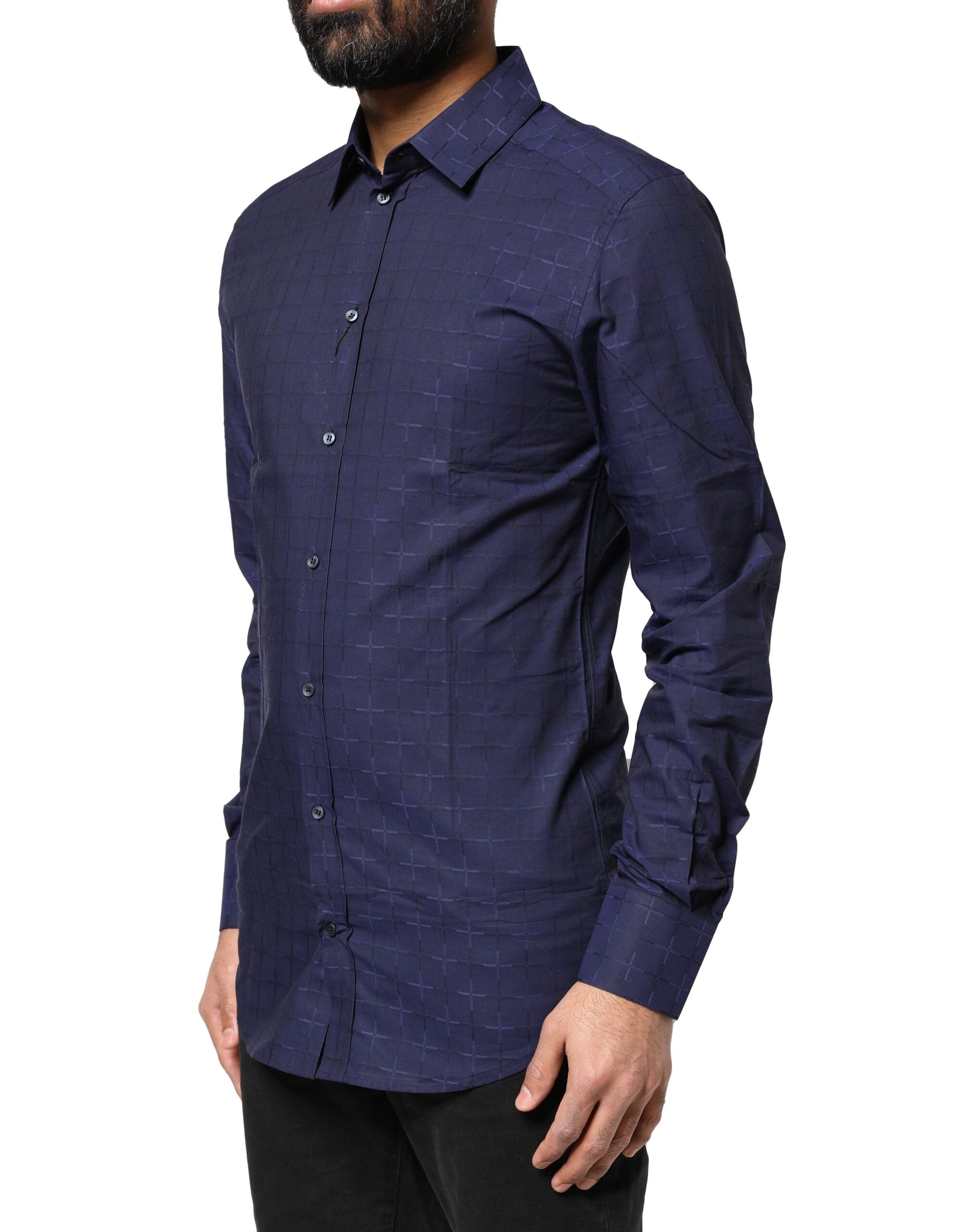 Blue Check Tartan GOLD Formal Dress Shirt - ventzia