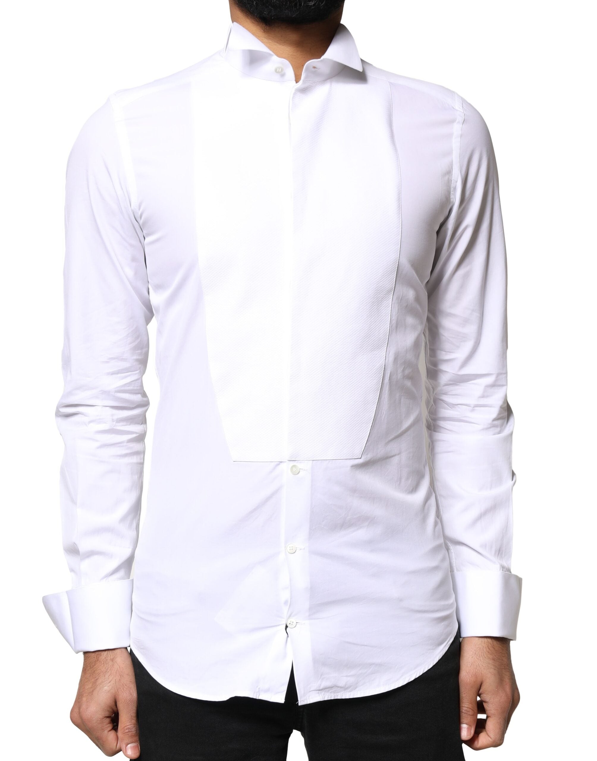 White GOLD Cotton Poplin Bib Formal Men Dress Shirt - ventzia