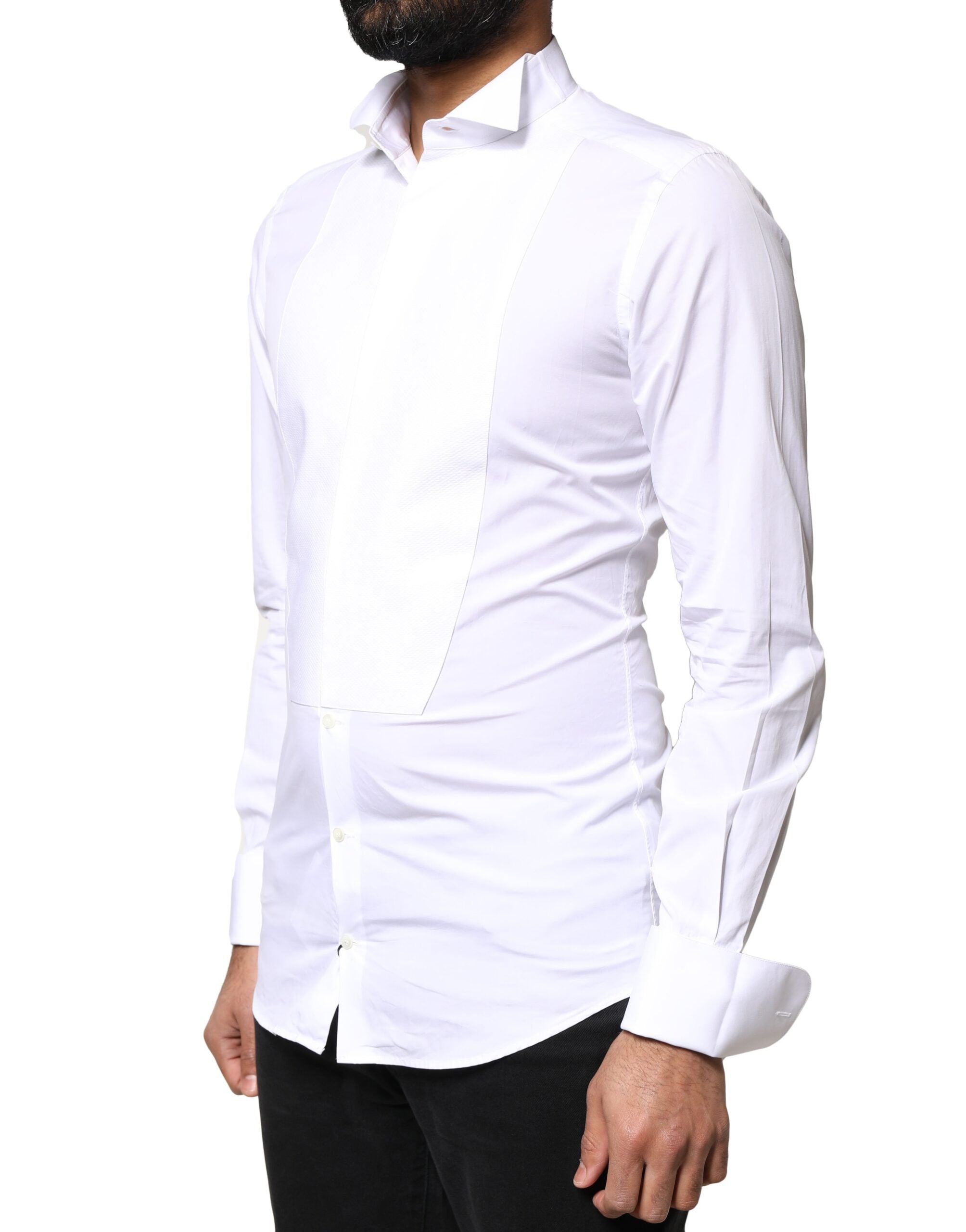 White GOLD Cotton Poplin Bib Formal Men Dress Shirt - ventzia