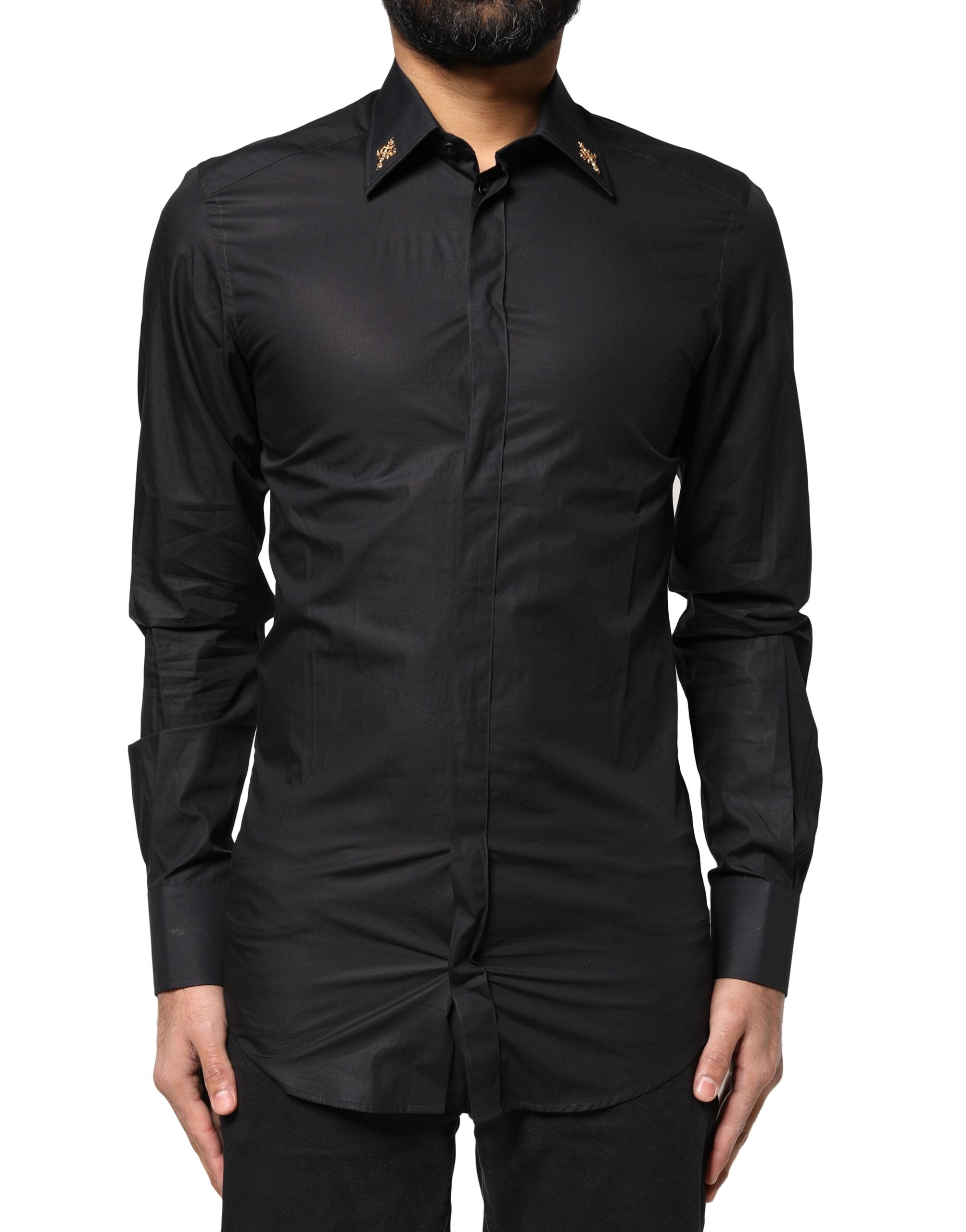Black GOLD Cross Embellished Men Dress Shirt - ventzia