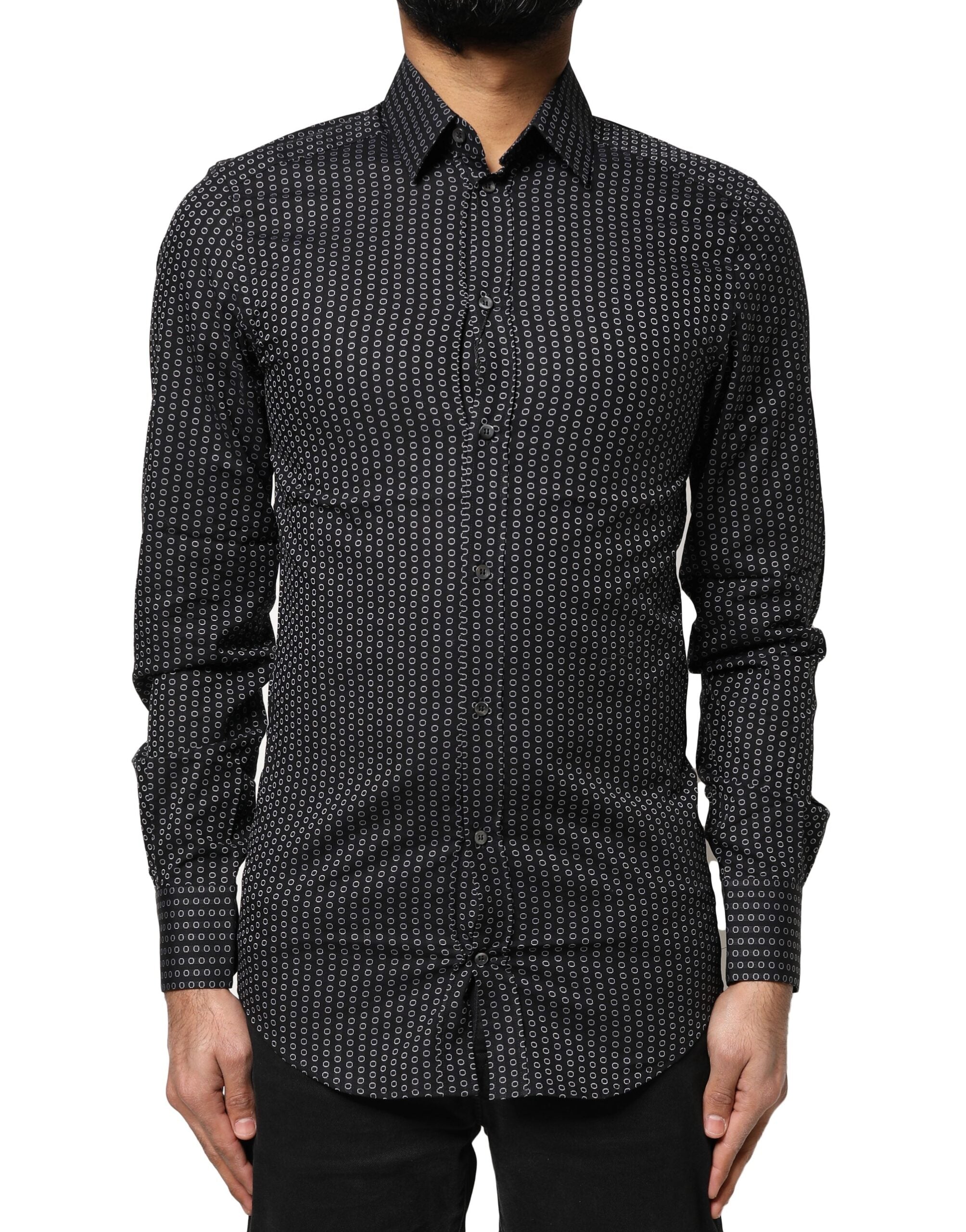 Black GOLD Patterned Cotton Men Dress Shirt - ventzia