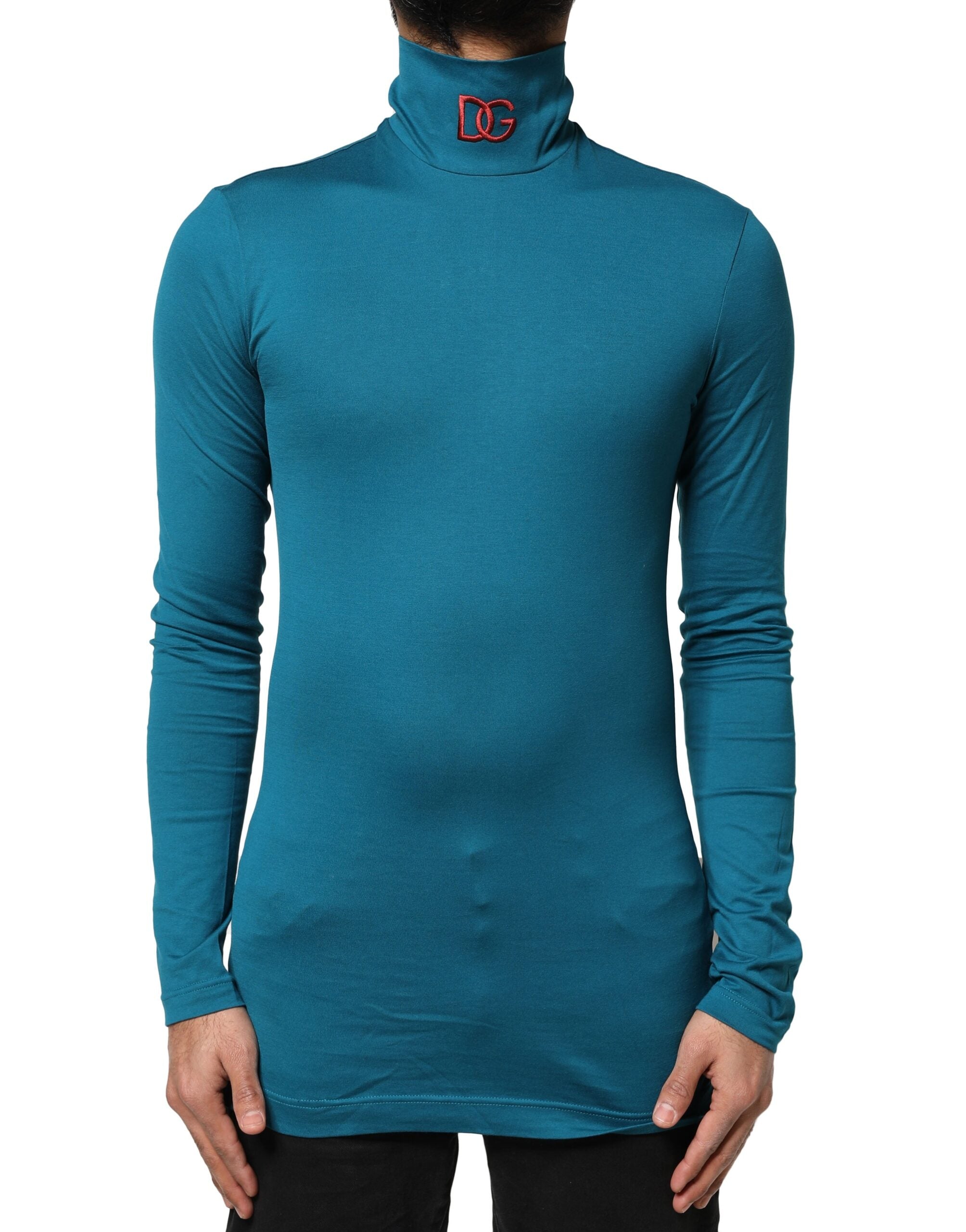 Blue Cotton Turtleneck Long Sleeves Sweater - ventzia