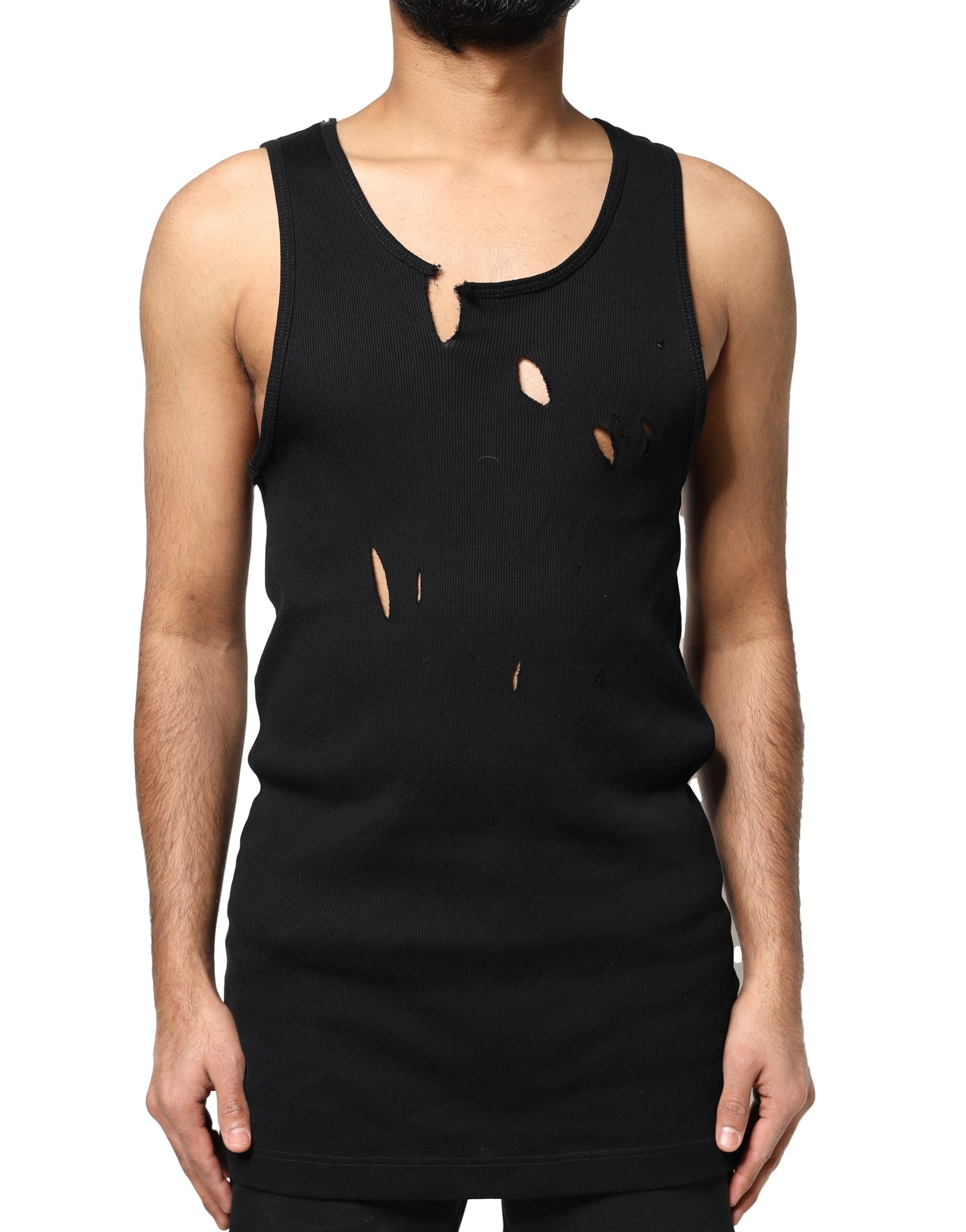 Black Cotton Rip Style Sleeveless Men Tank T-shirt - ventzia