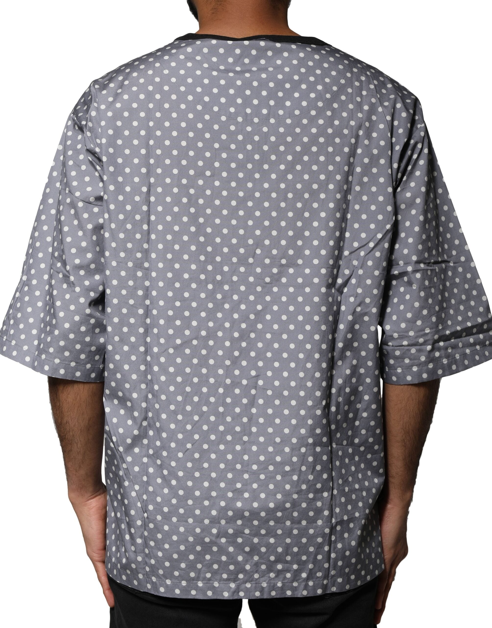 Gray Polka Dot Pin-Up Print Crew Neck T-shirt - ventzia