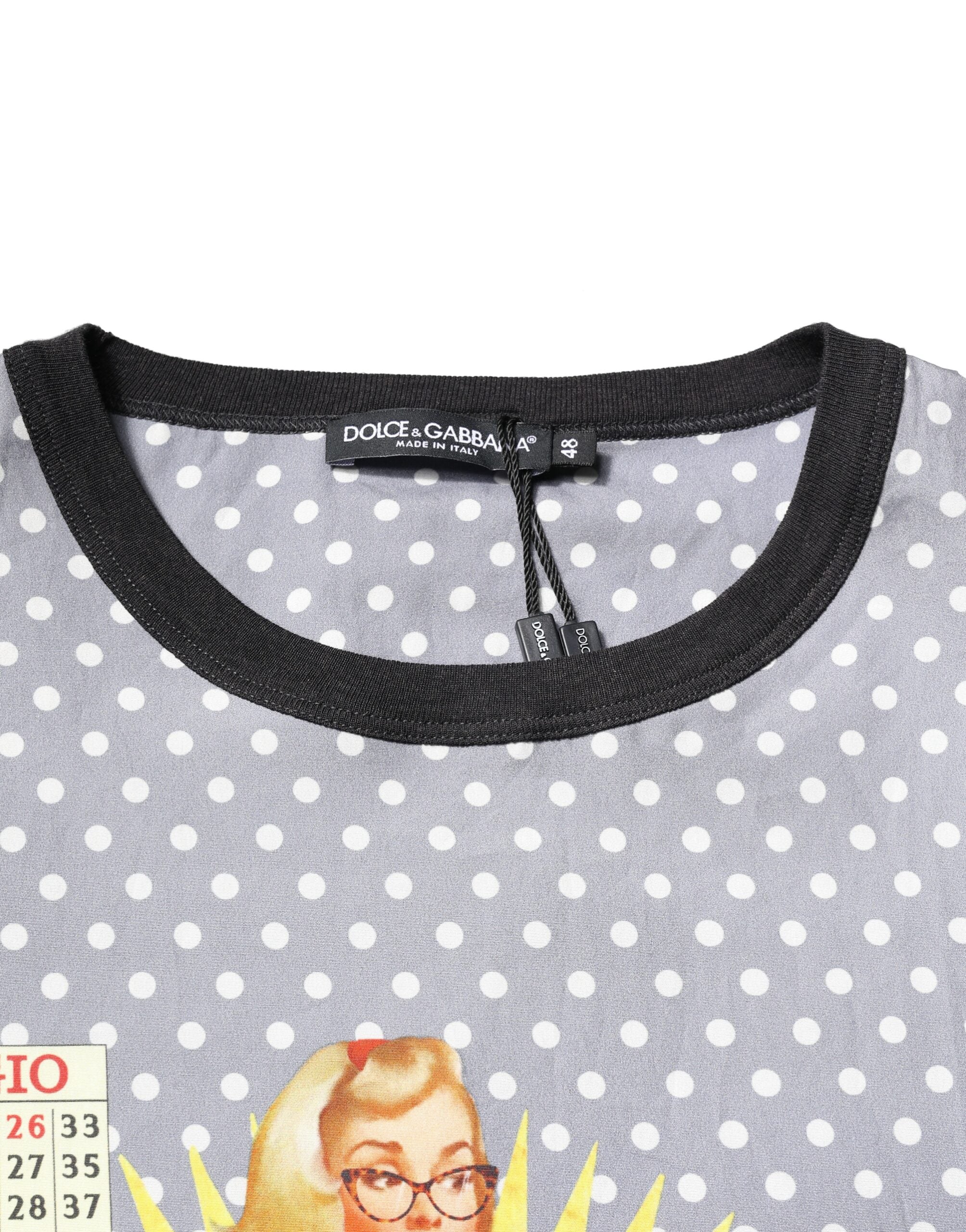 Gray Polka Dot Pin-Up Print Crew Neck T-shirt - ventzia