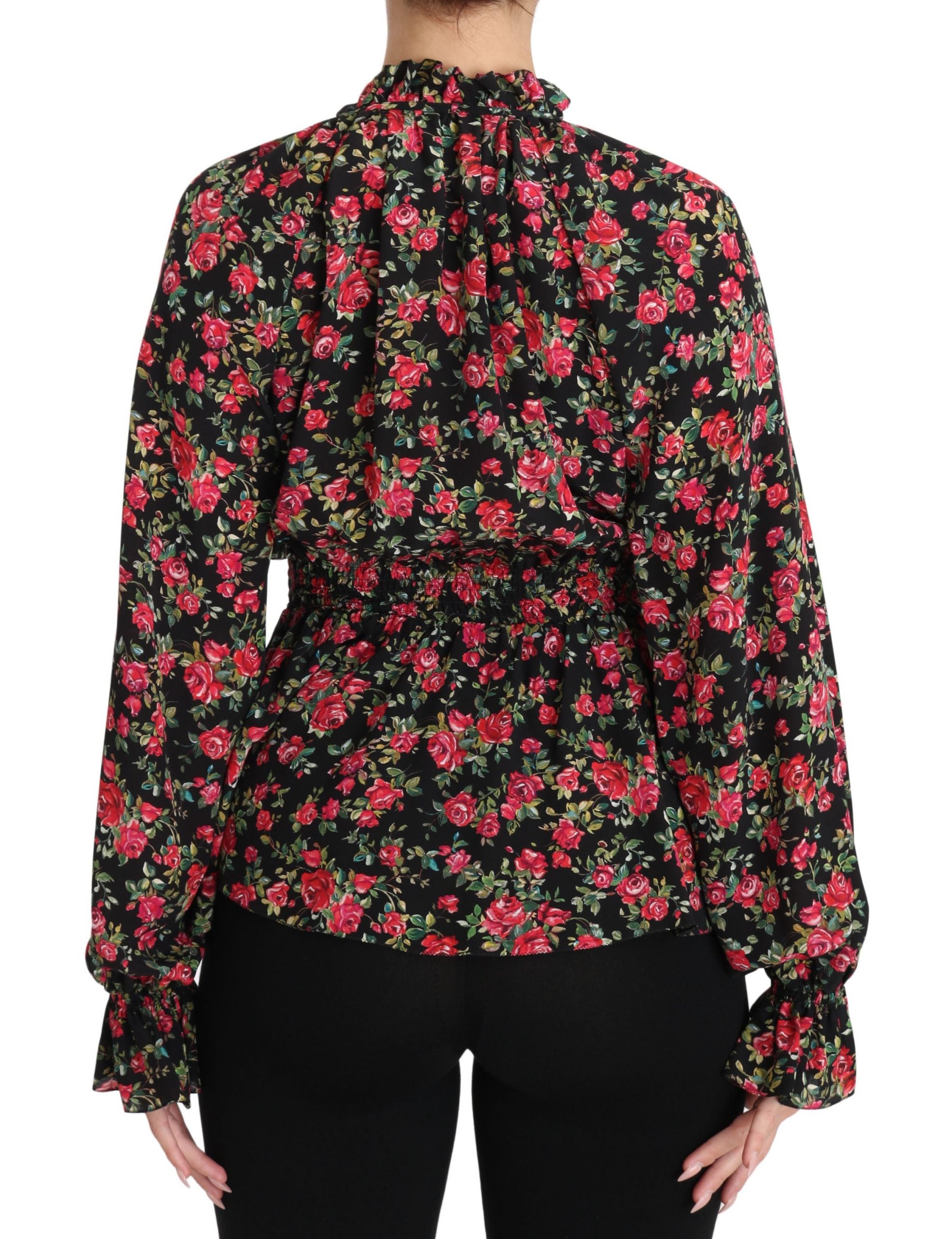 Elegant Black Floral Silk Shirt - ventzia