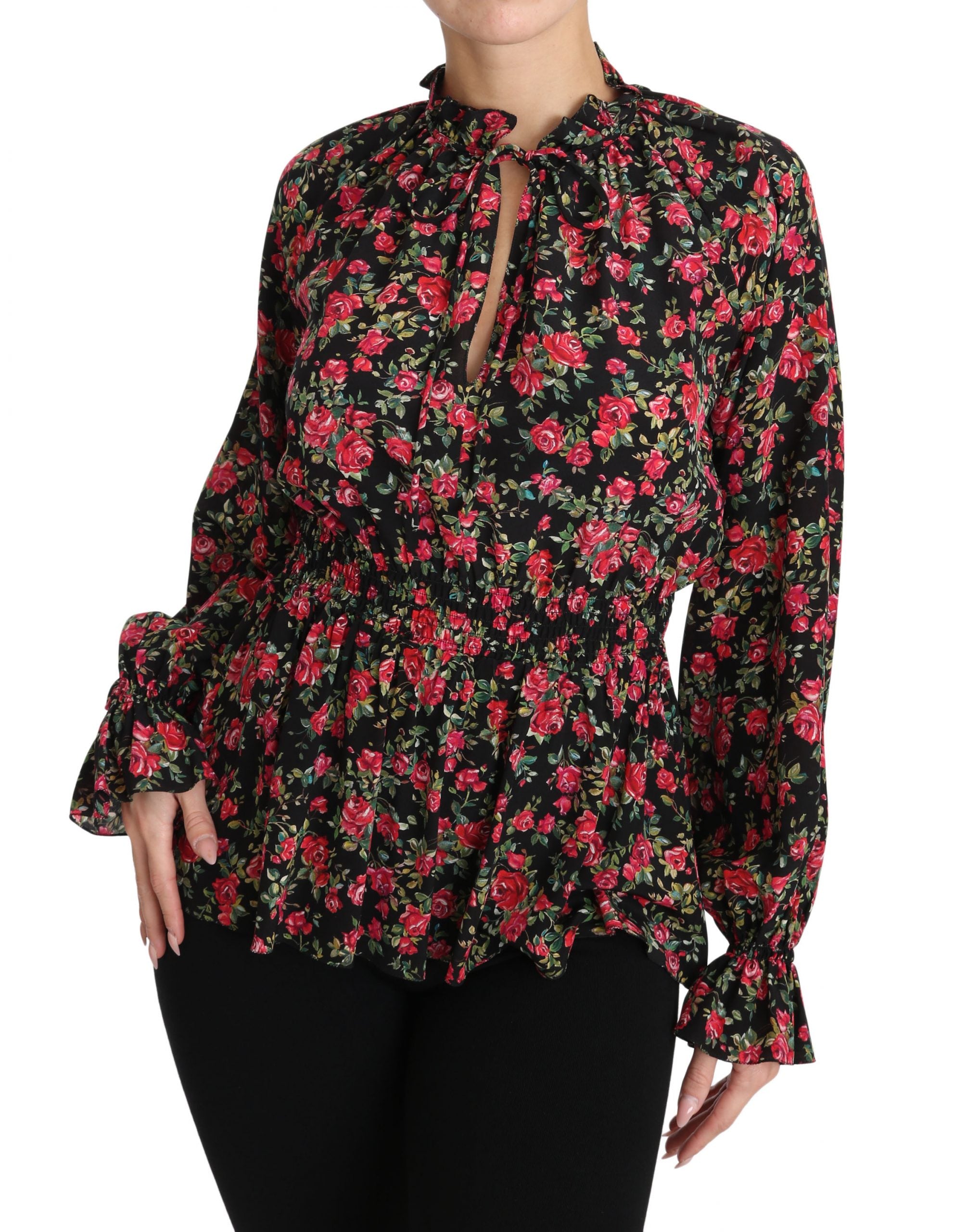 Elegant Black Floral Silk Shirt - ventzia