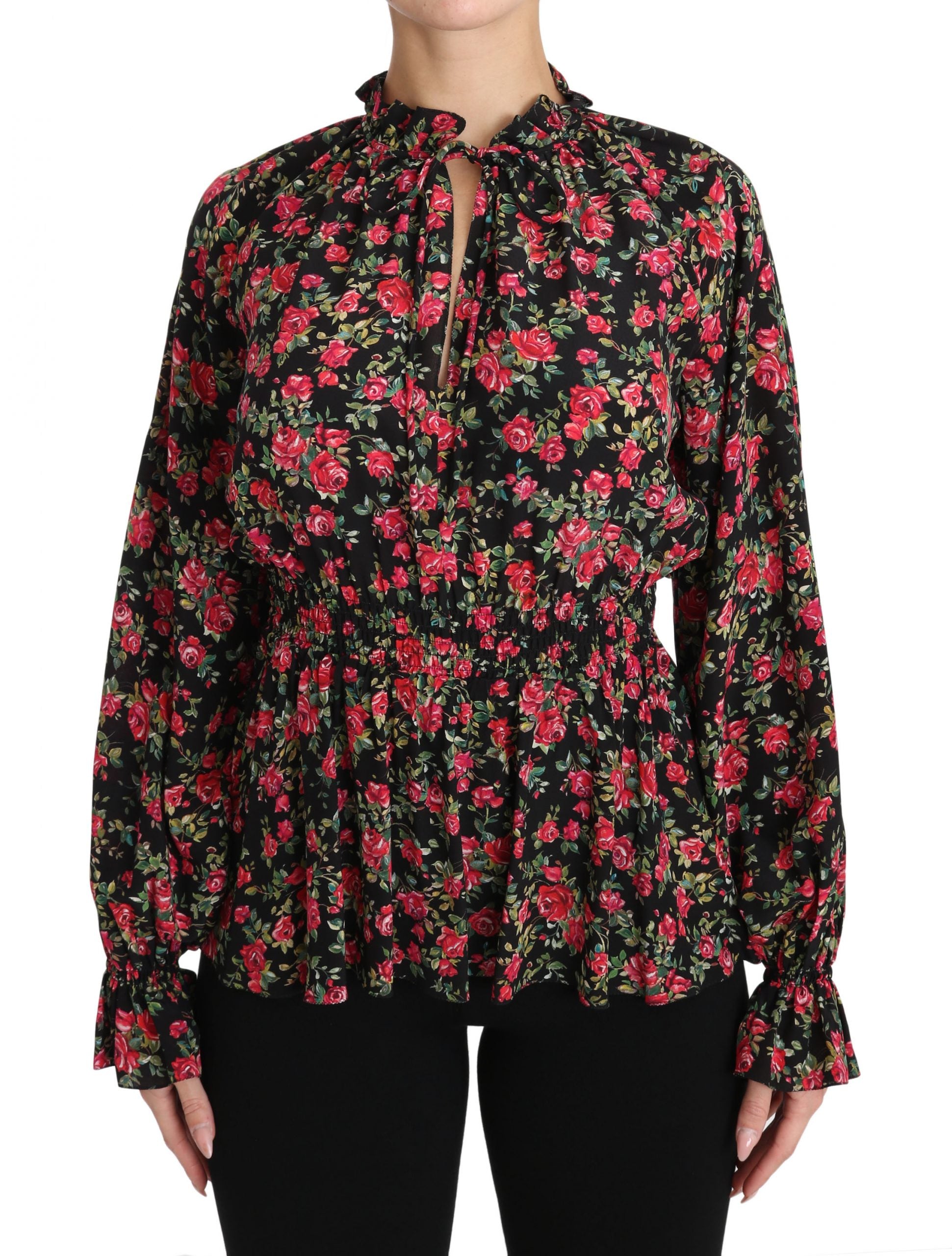 Elegant Black Floral Silk Shirt - ventzia