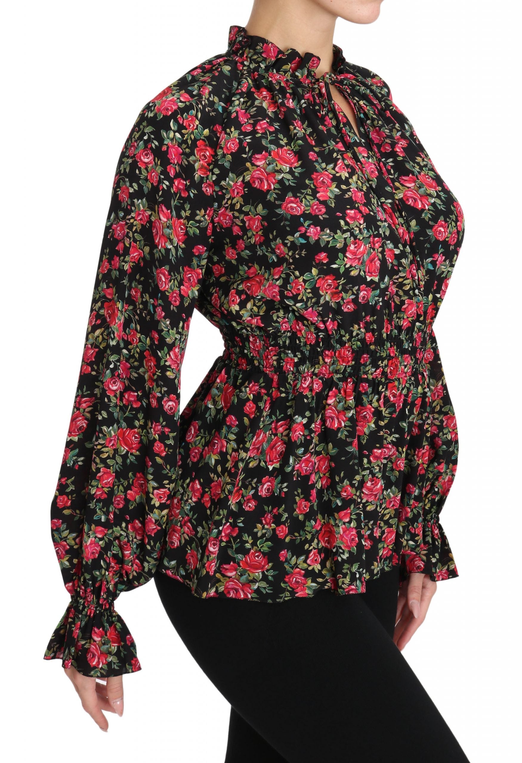 Elegant Black Floral Silk Shirt - ventzia