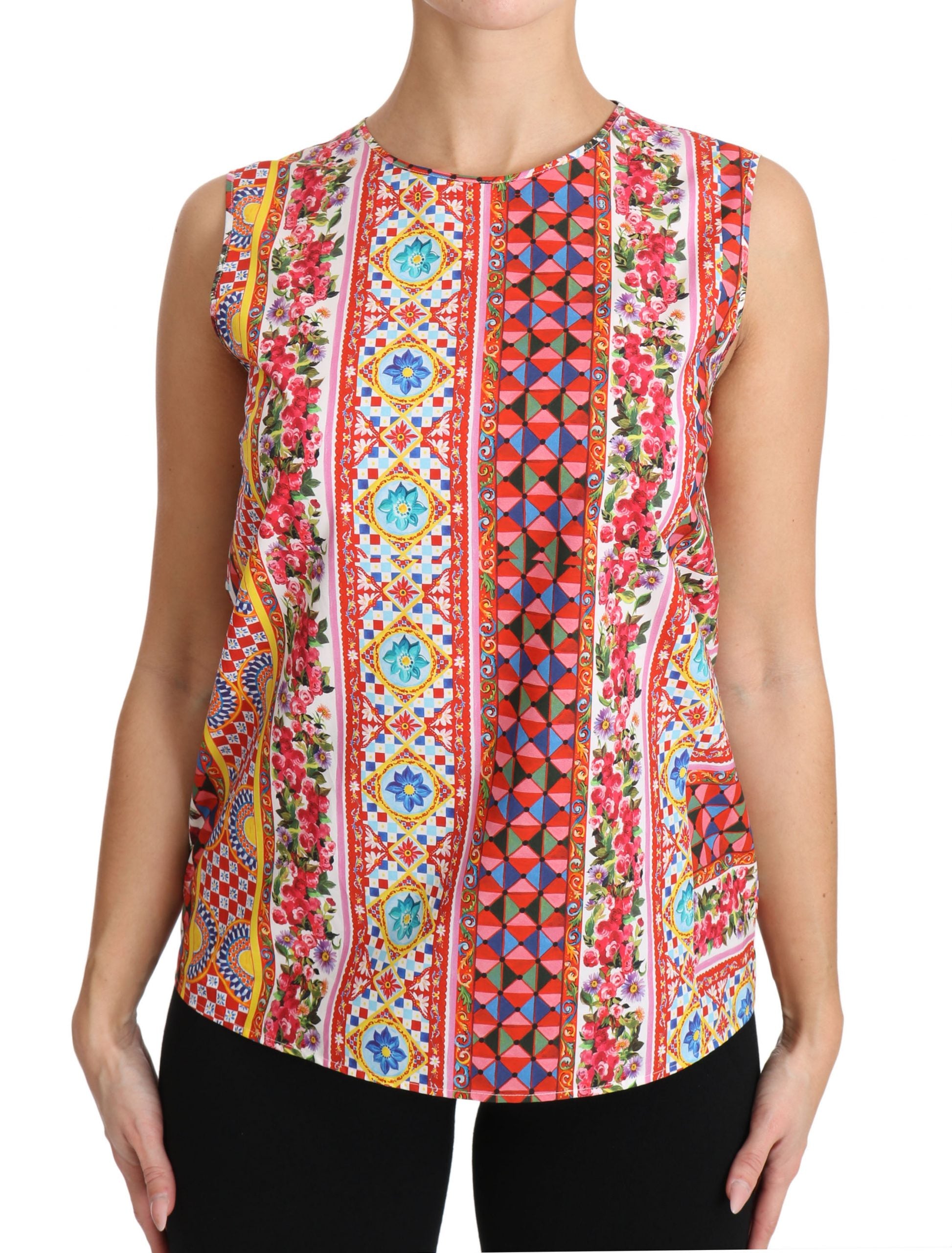 Carretto Print Pure Cotton Tank Top - ventzia