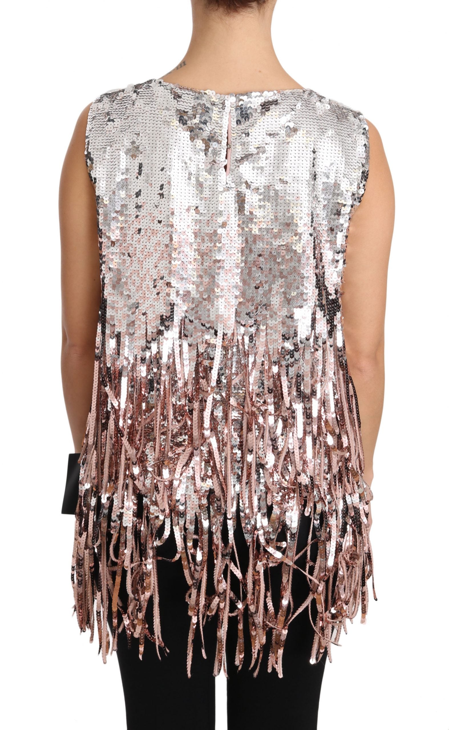 Golden Pink Sequined Fringe Elegance Top - ventzia