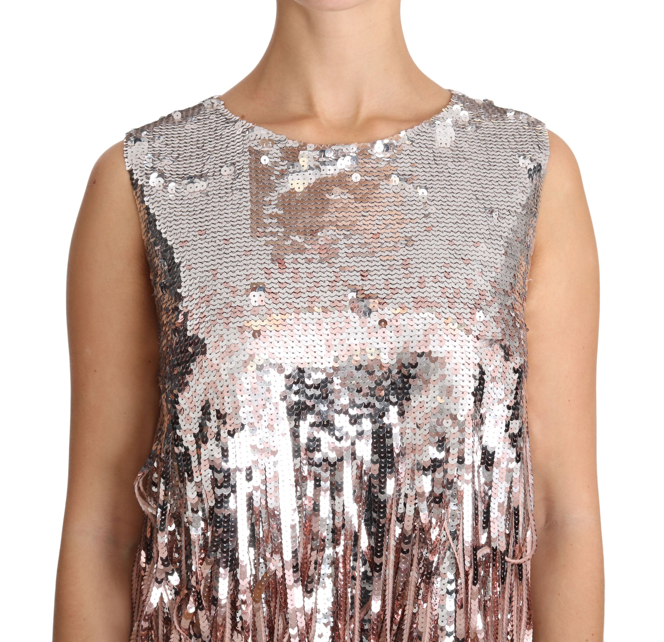 Golden Pink Sequined Fringe Elegance Top - ventzia