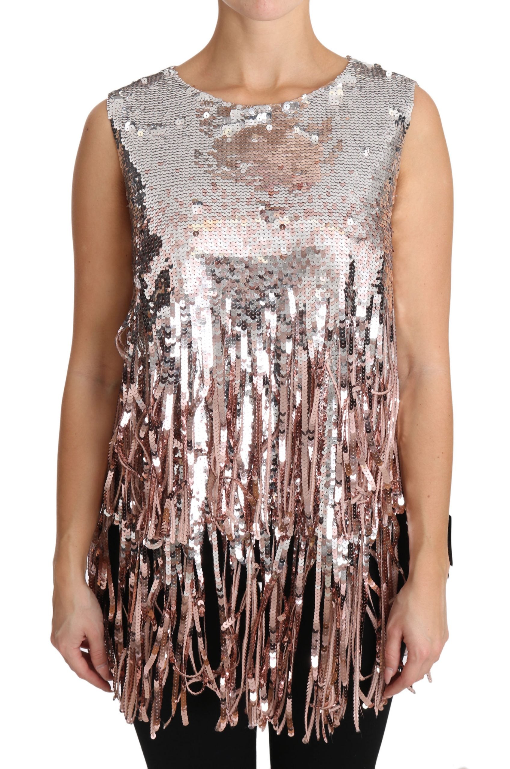 Golden Pink Sequined Fringe Elegance Top - ventzia