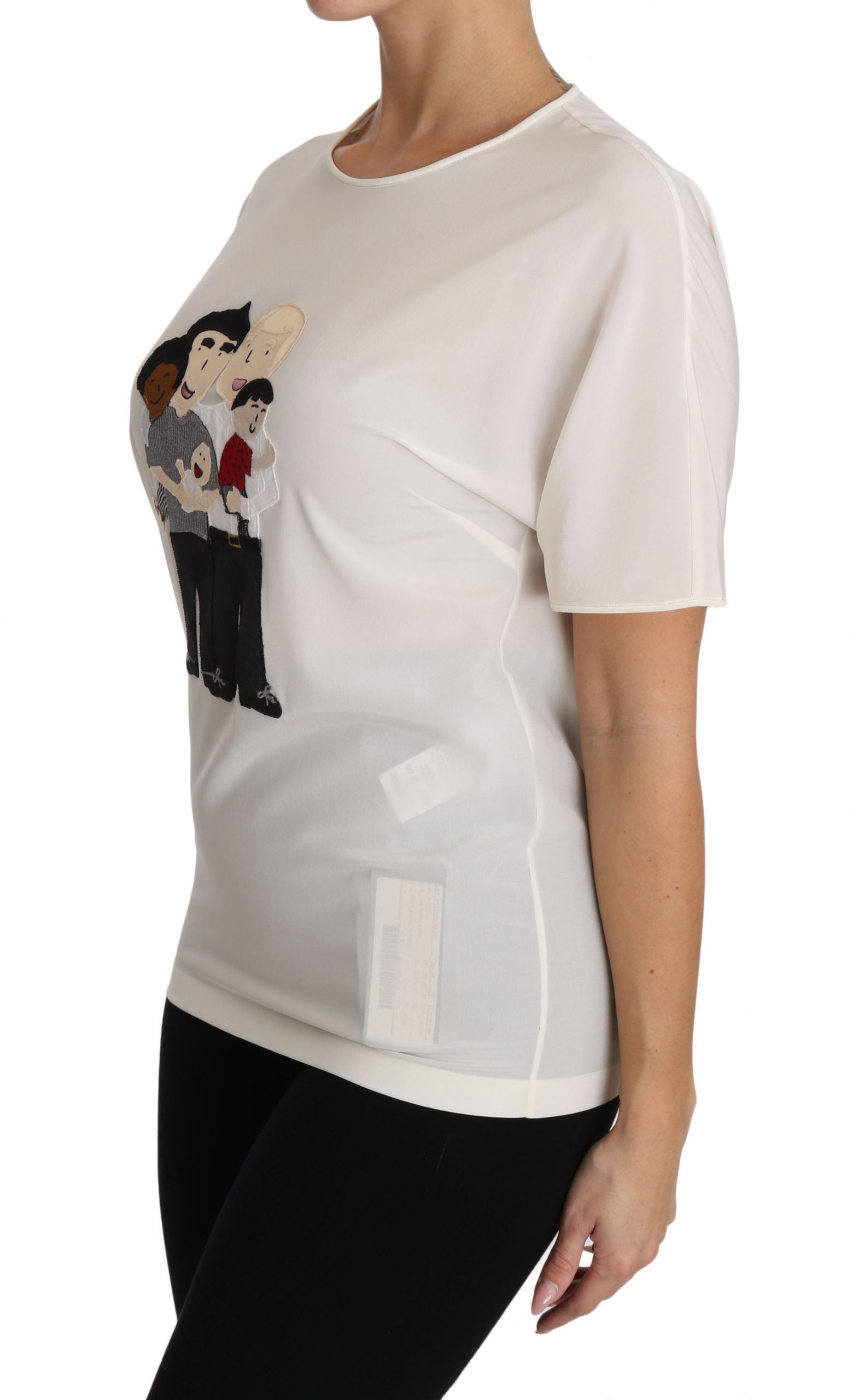 Elegant Silk Crewneck Blouse with Applique - ventzia