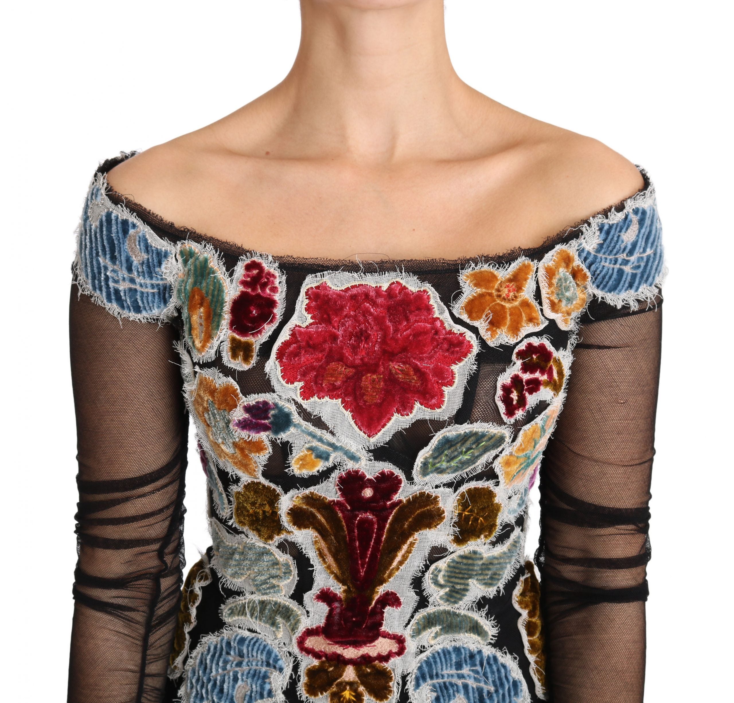 Elegant Floral Applique Long Sleeve Top - ventzia