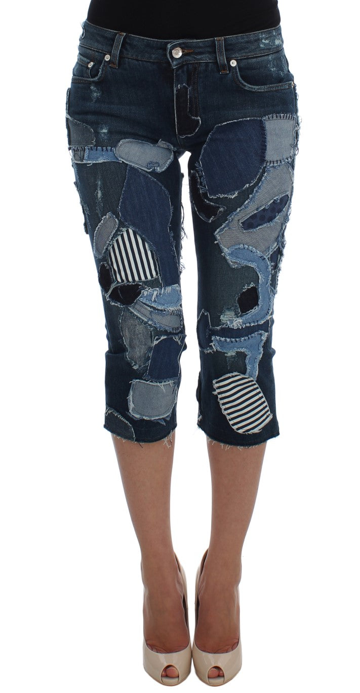 Chic Blue Patchwork Denim Shorts - ventzia