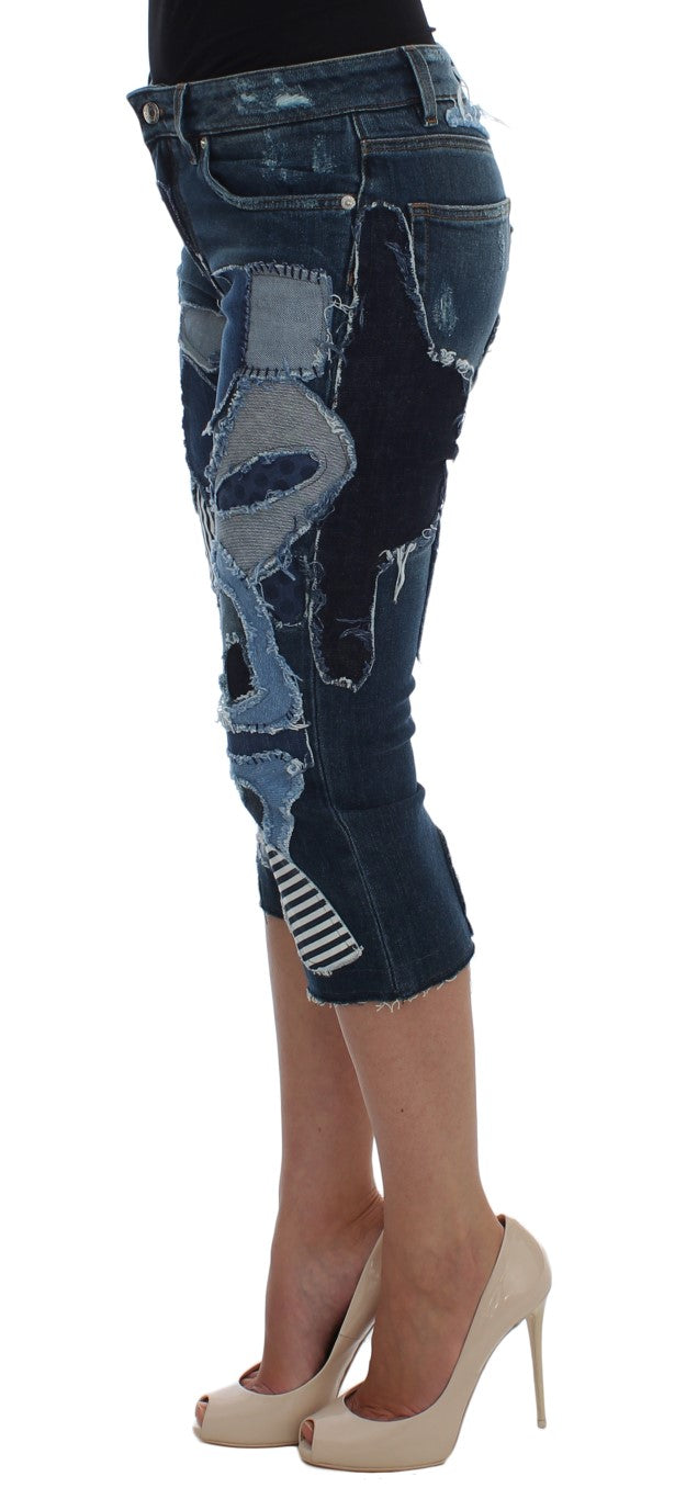 Chic Blue Patchwork Denim Shorts - ventzia
