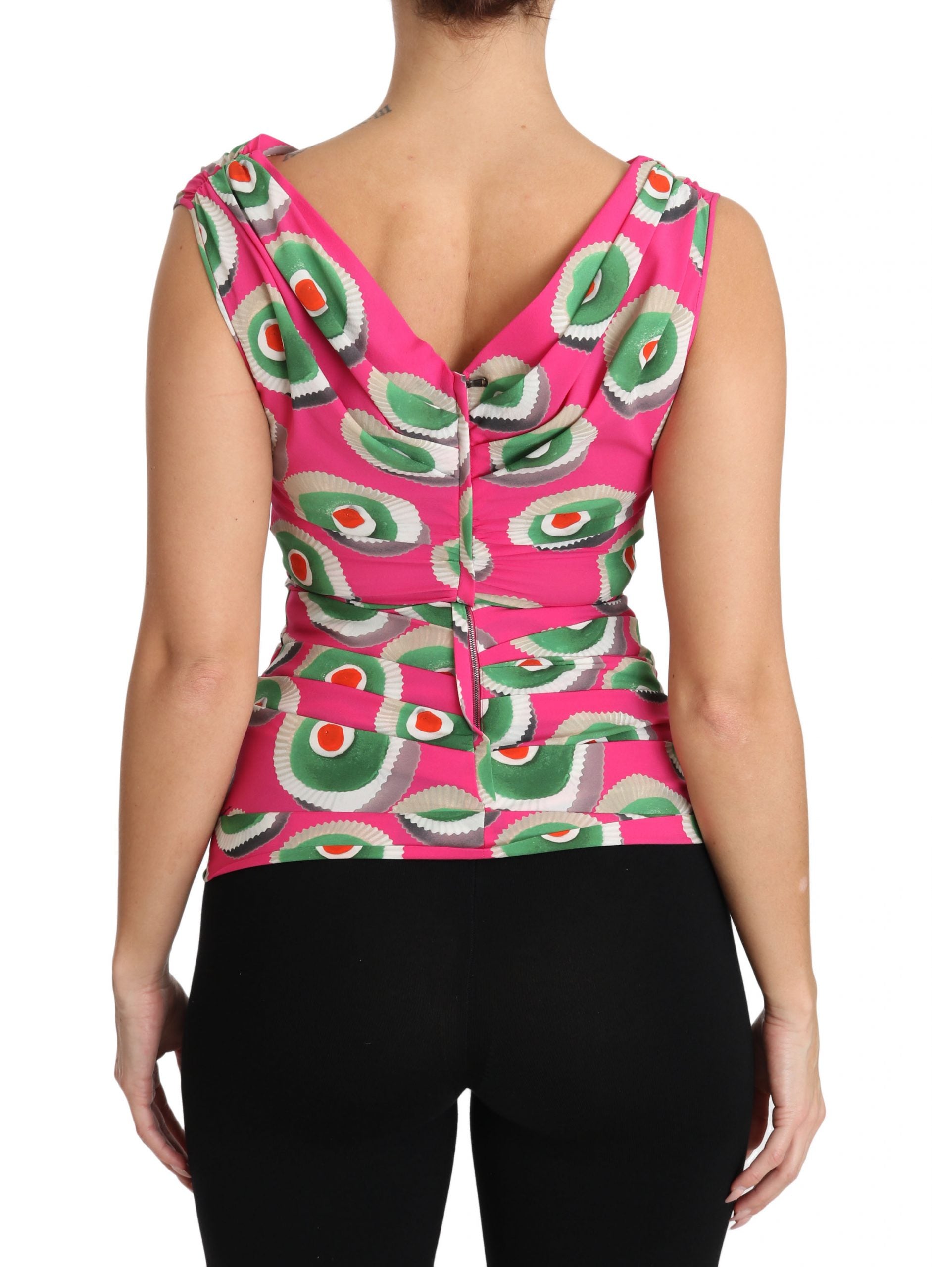 Sicilian Cake Print Sleeveless Silk Top - ventzia