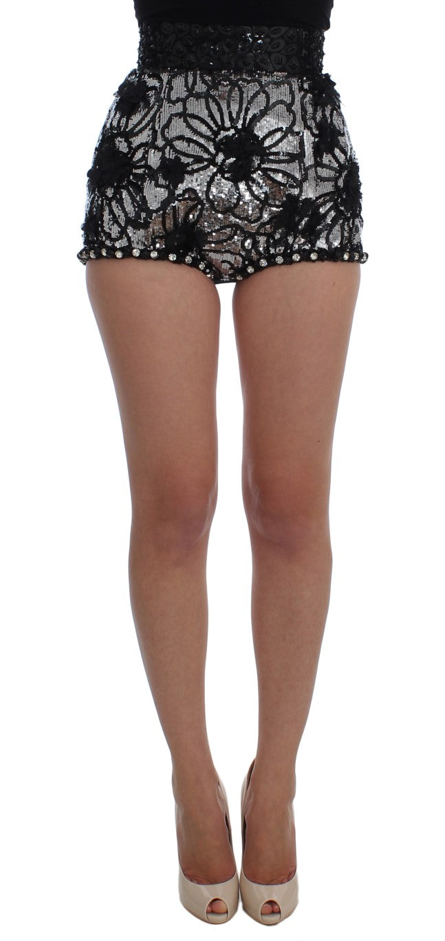 Sequined High Waist Designer Mini Shorts - ventzia