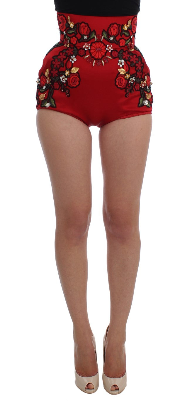 Elegant Silk High Waist Embroidered Shorts - ventzia