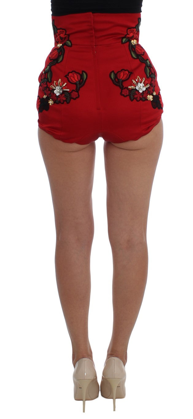 Ravishing Red Silk Embroidered Shorts - ventzia
