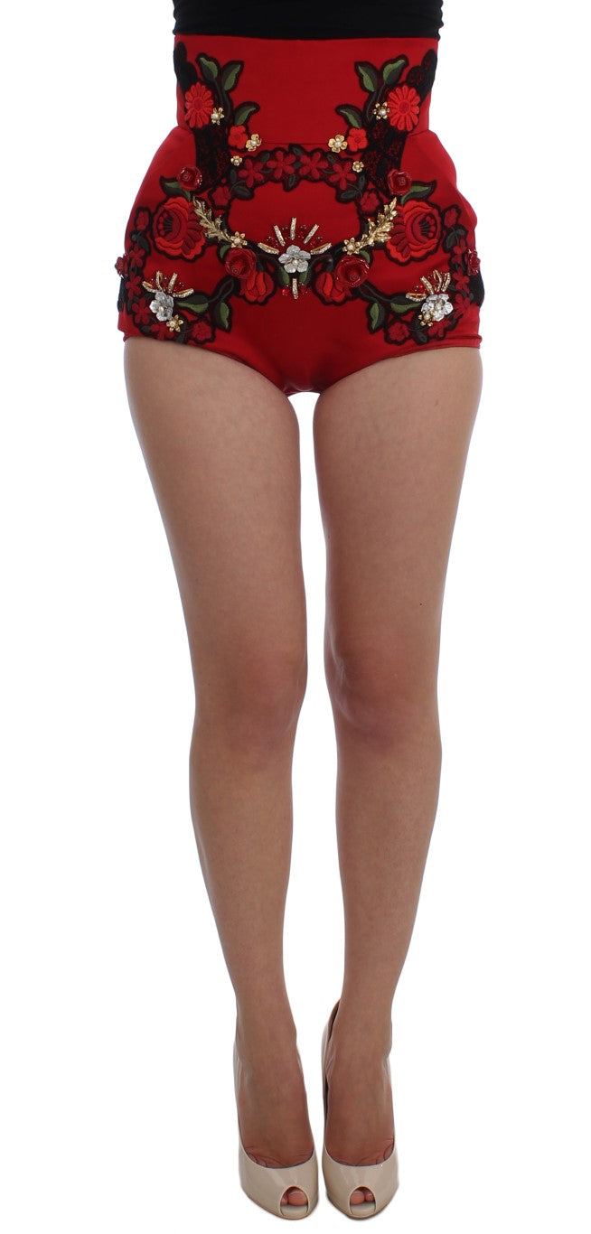 Ravishing Red Silk Embroidered Shorts - ventzia