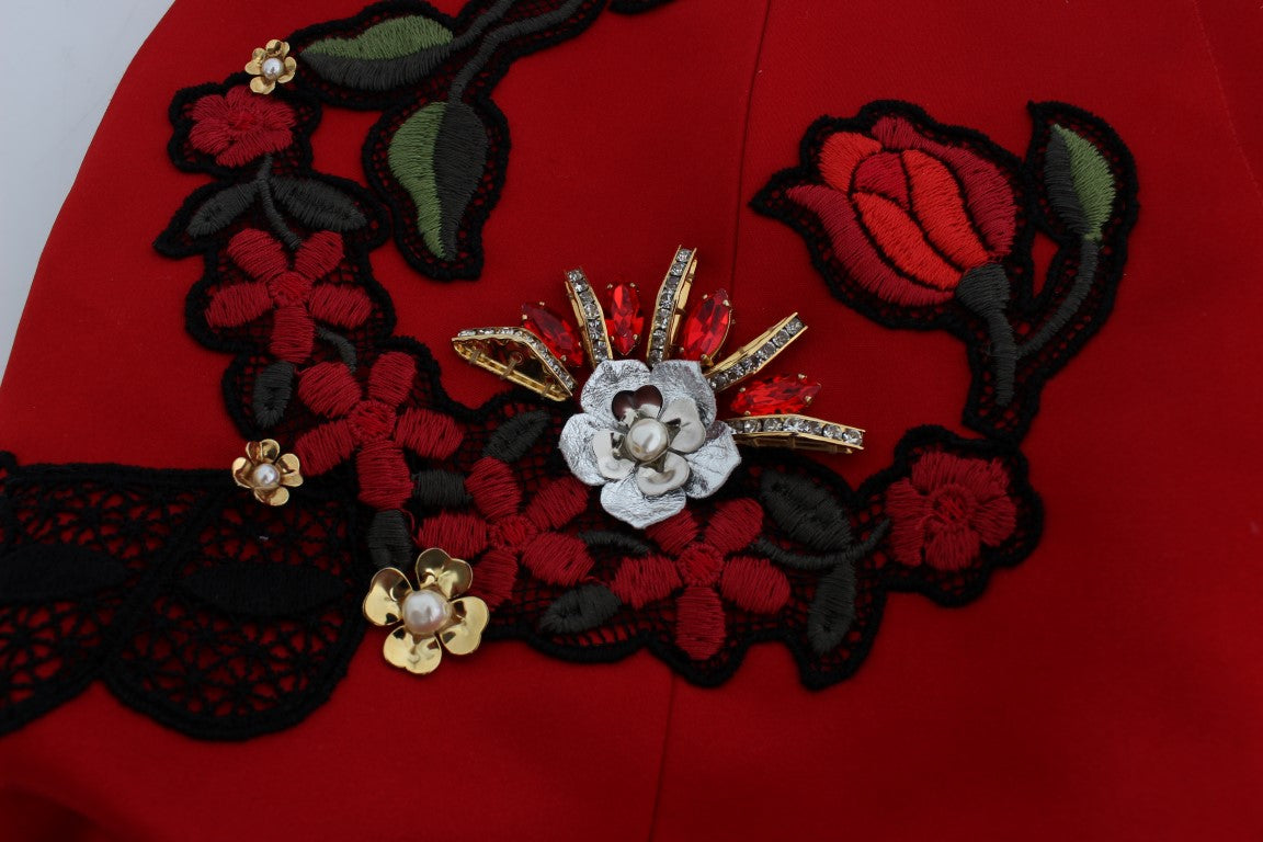 Ravishing Red Silk Embroidered Shorts - ventzia