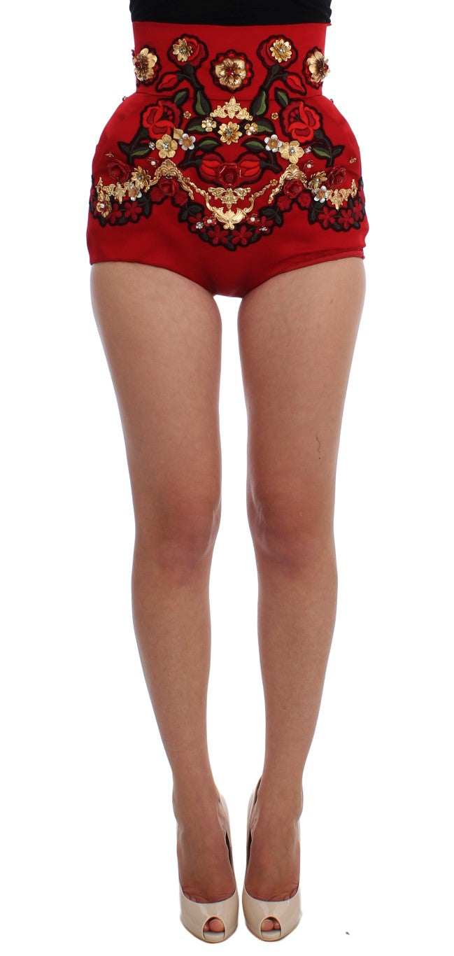 Enchanted Sicilian Rose Embroidered Mini Shorts - ventzia