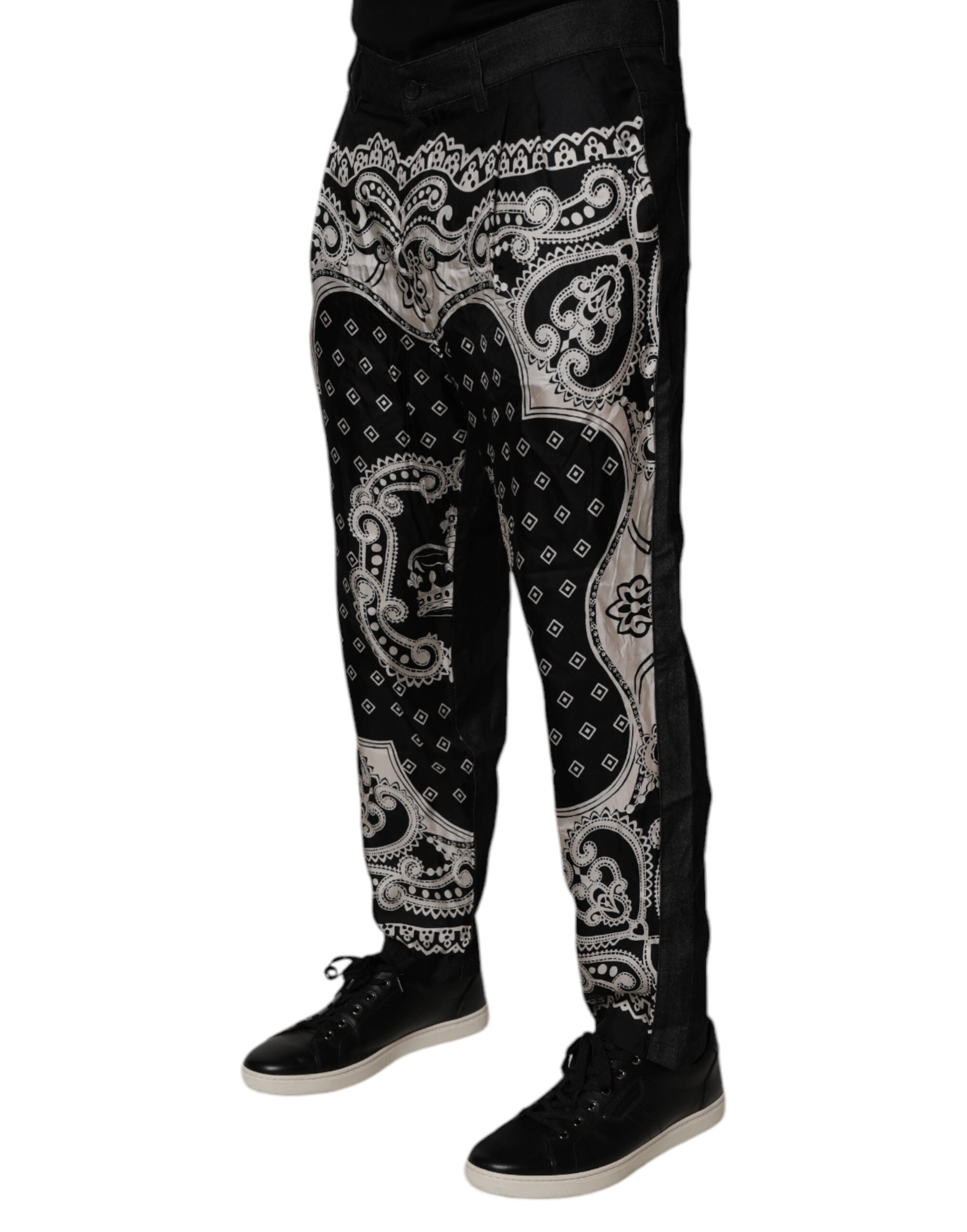 Black Bandana Cotton Skinny Denim Jeans - ventzia