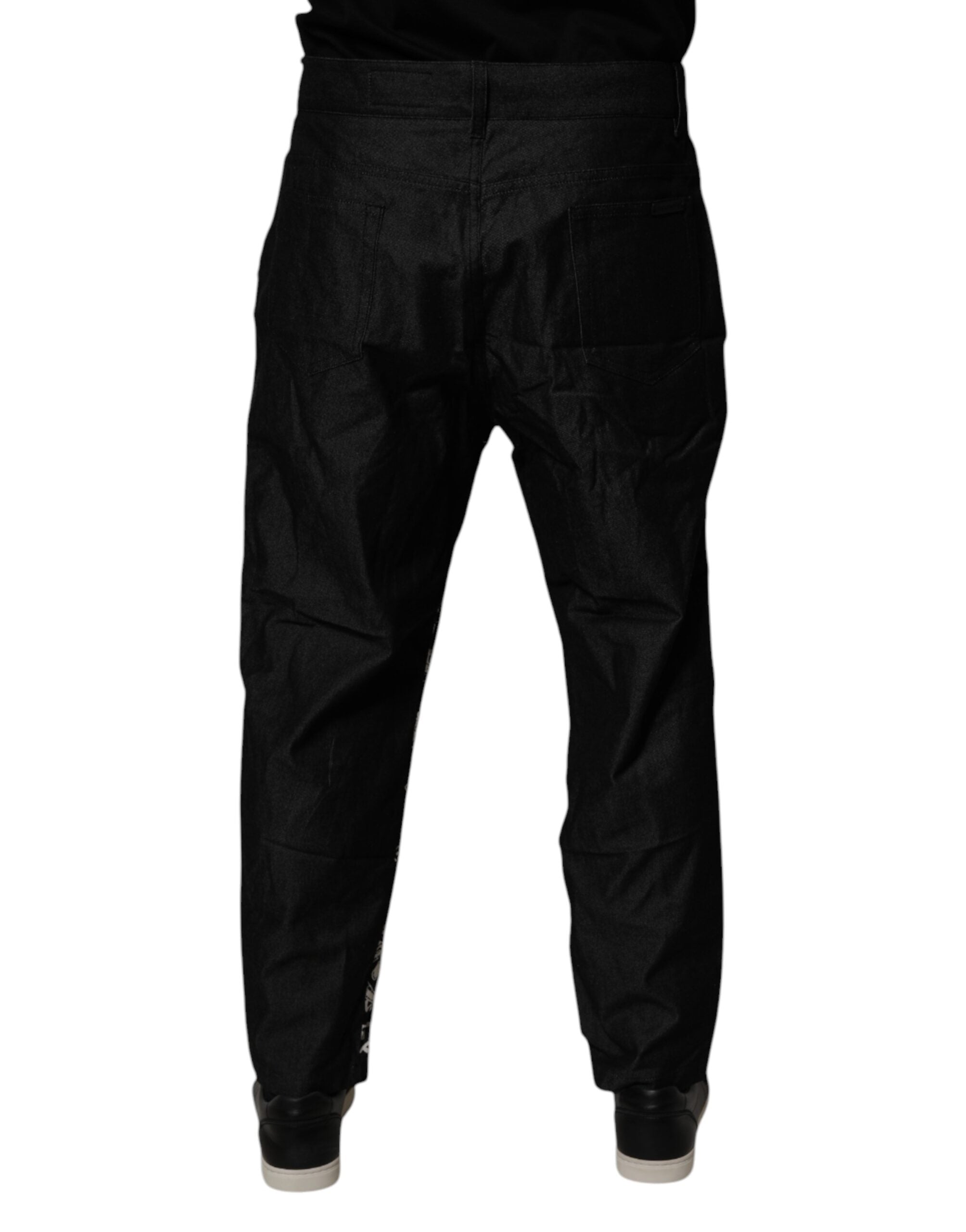 Black Bandana Cotton Skinny Denim Jeans - ventzia