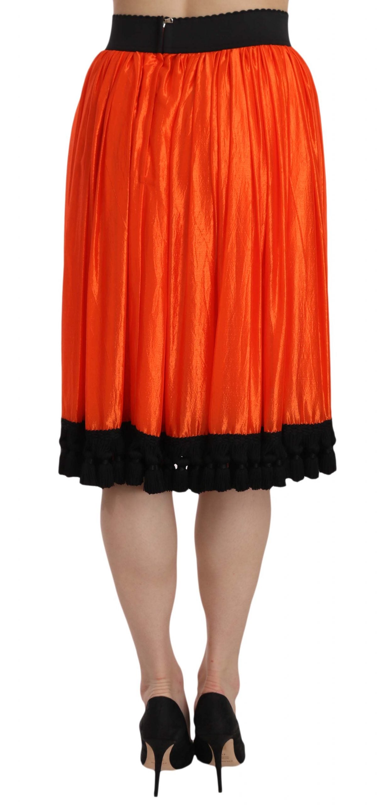 High-Waist Black & Orange Knee-Length Skirt - ventzia