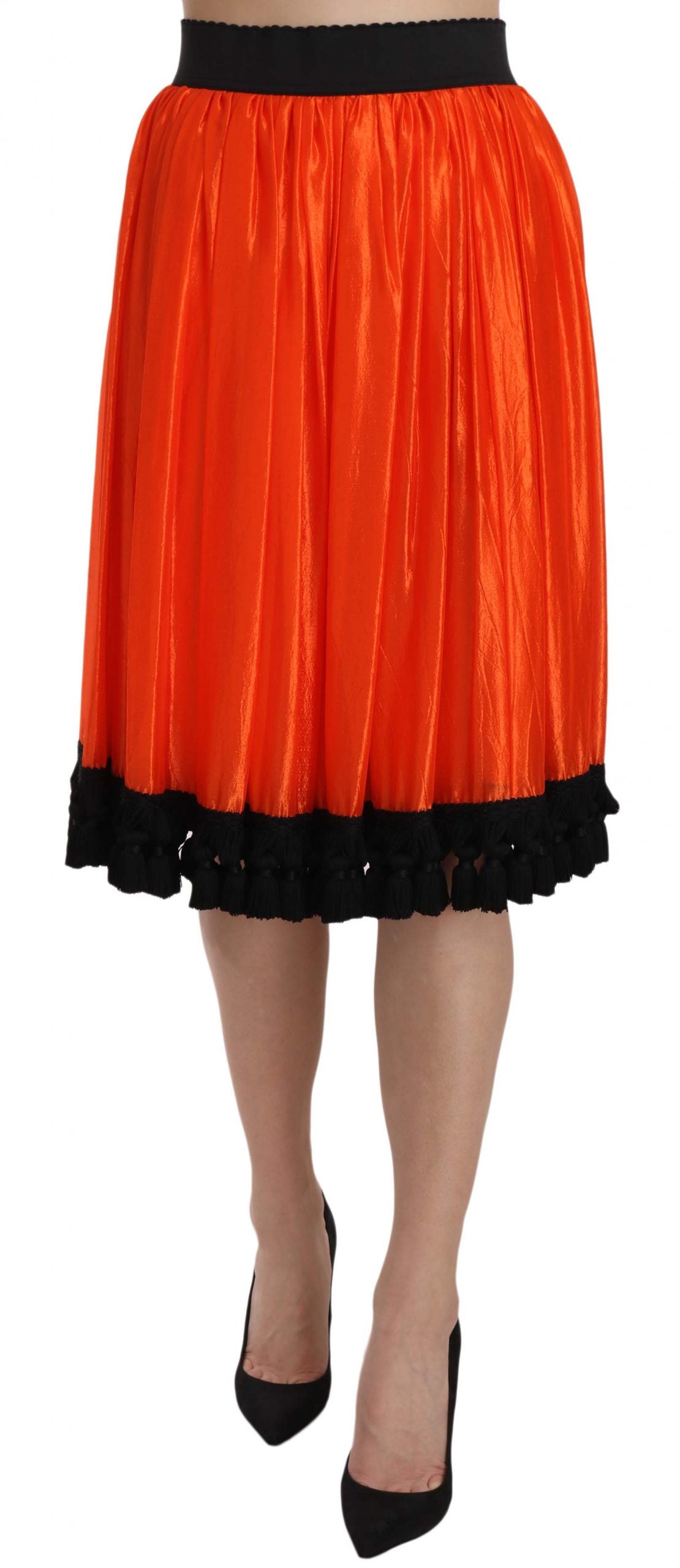High-Waist Black & Orange Knee-Length Skirt - ventzia