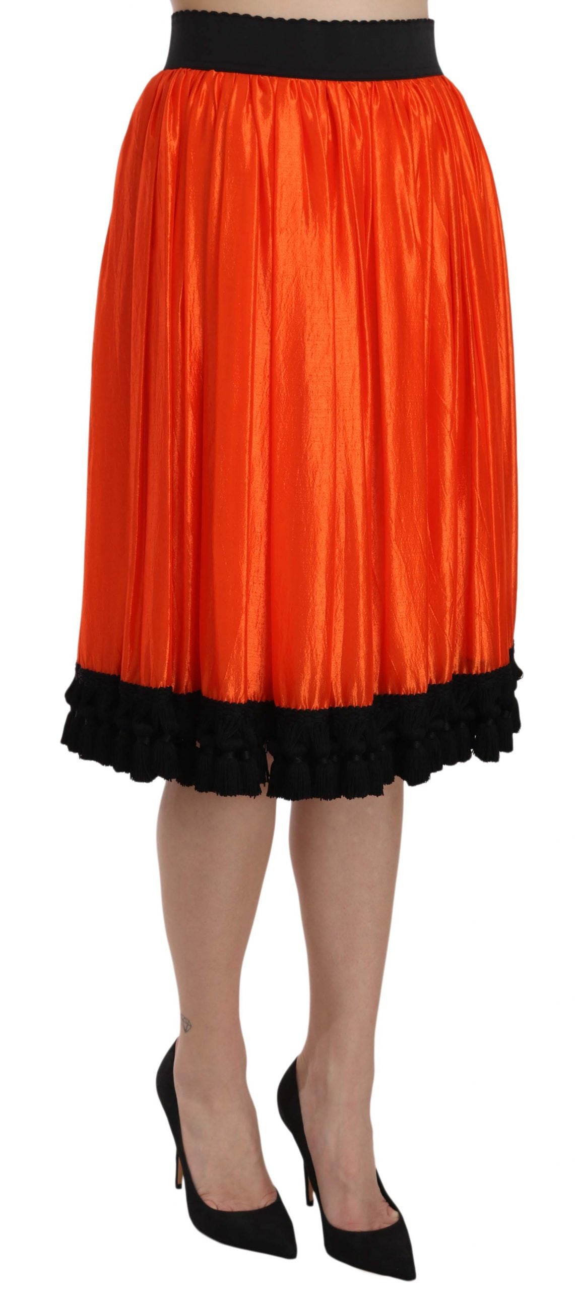 Orange High Waist Knee Length Skirt - ventzia
