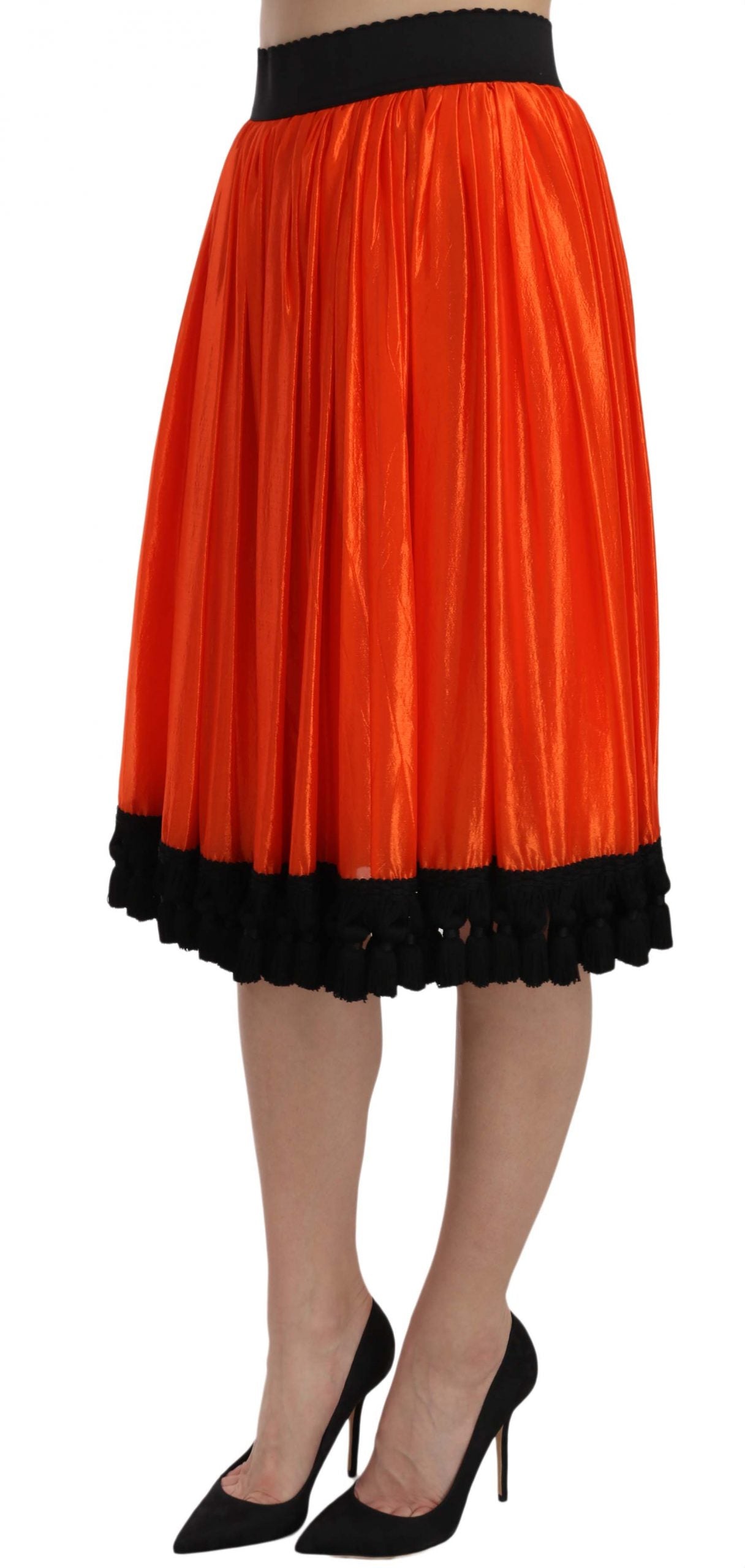 Orange High Waist Knee Length Skirt - ventzia