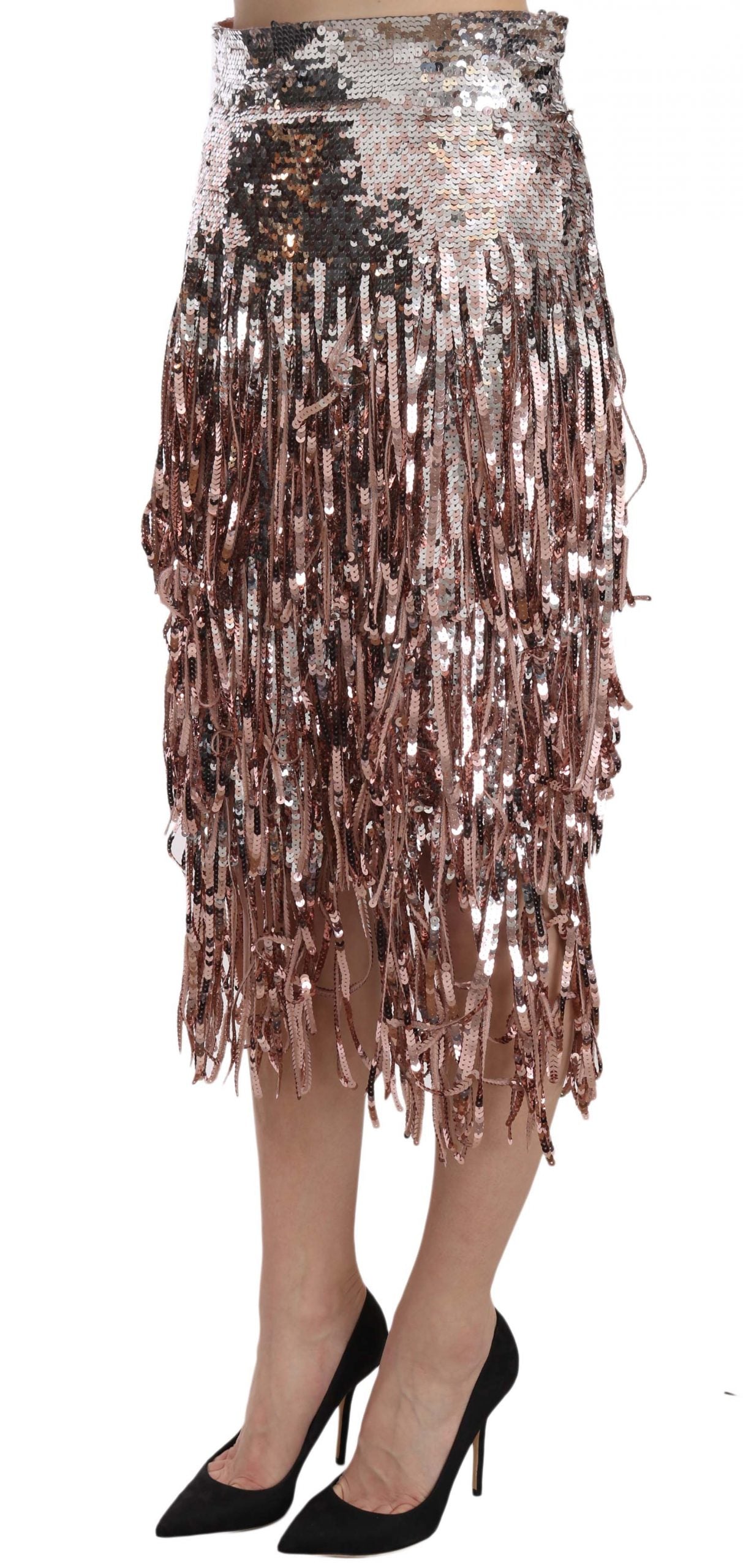 Metallic Sequin Tulle High-Waist Midi Skirt - ventzia