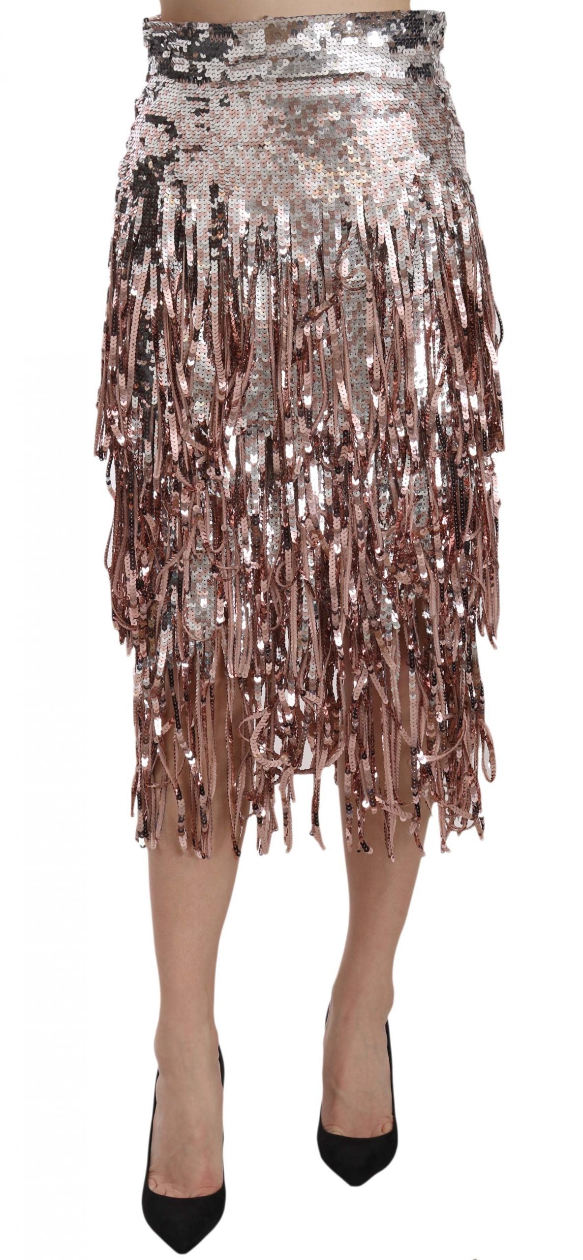 Metallic Sequin Tulle High-Waist Midi Skirt - ventzia
