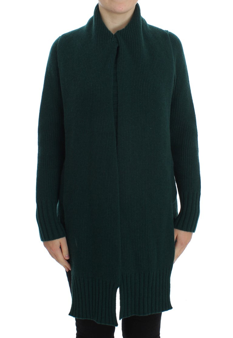 Elegant Green Cashmere Cardigan Sweater - ventzia