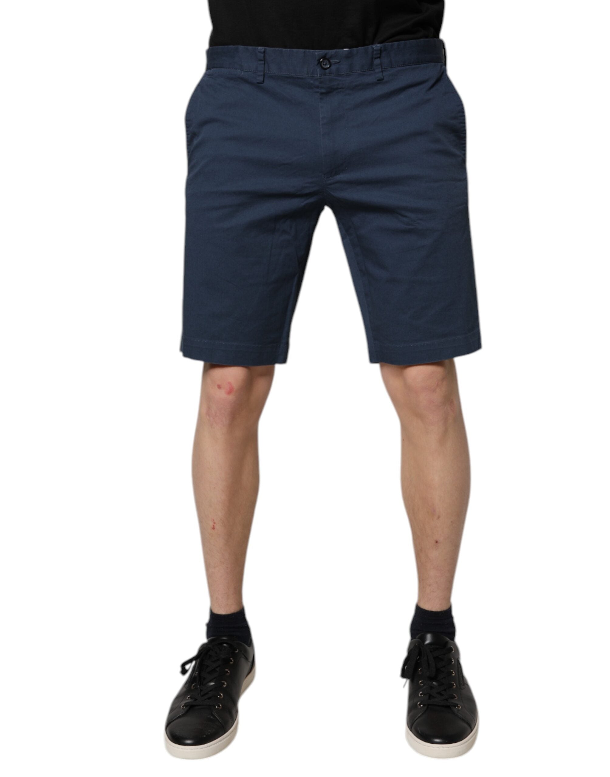 Blue Cotton Mid Waist Men Bermuda Shorts - ventzia