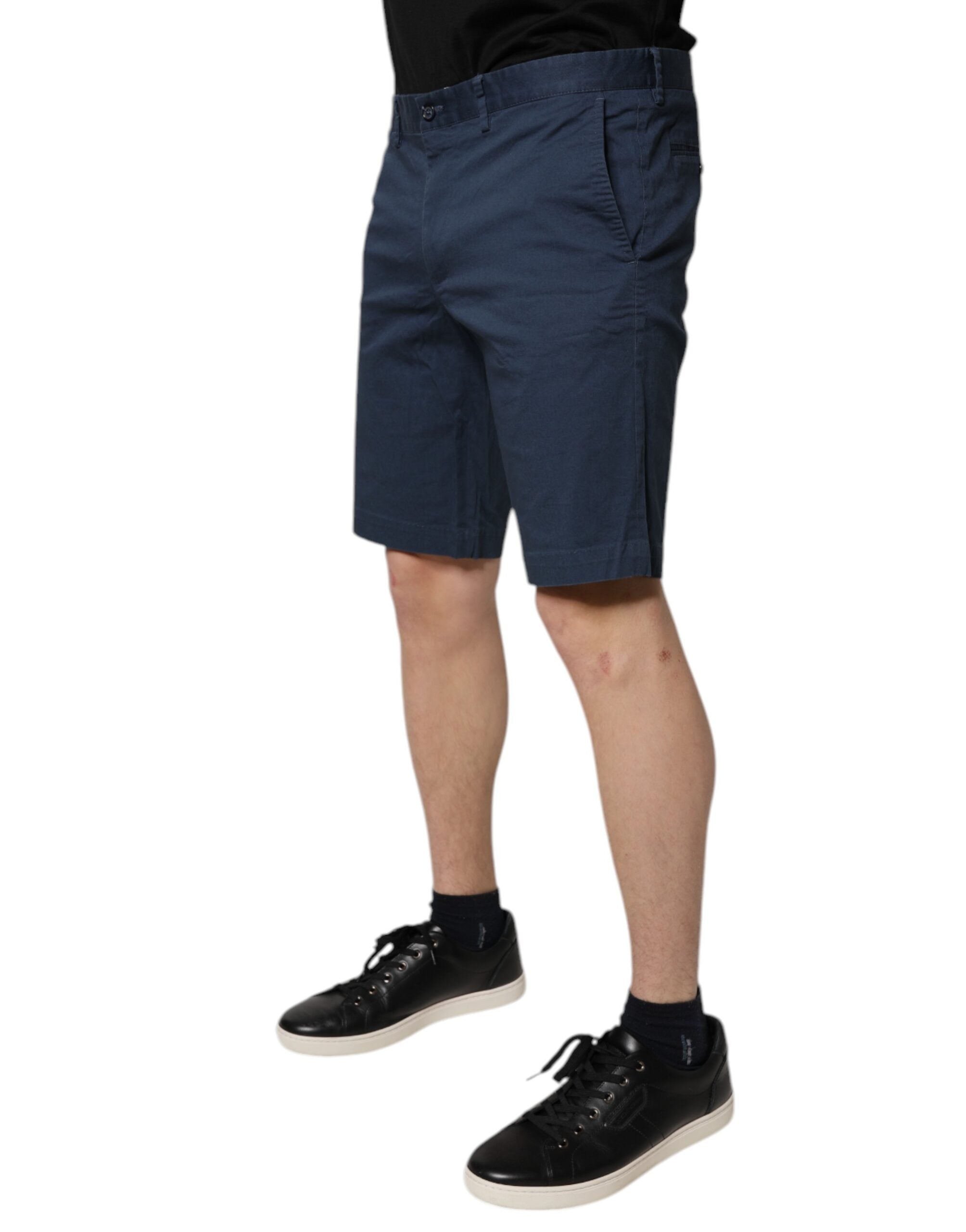Blue Cotton Mid Waist Men Bermuda Shorts - ventzia