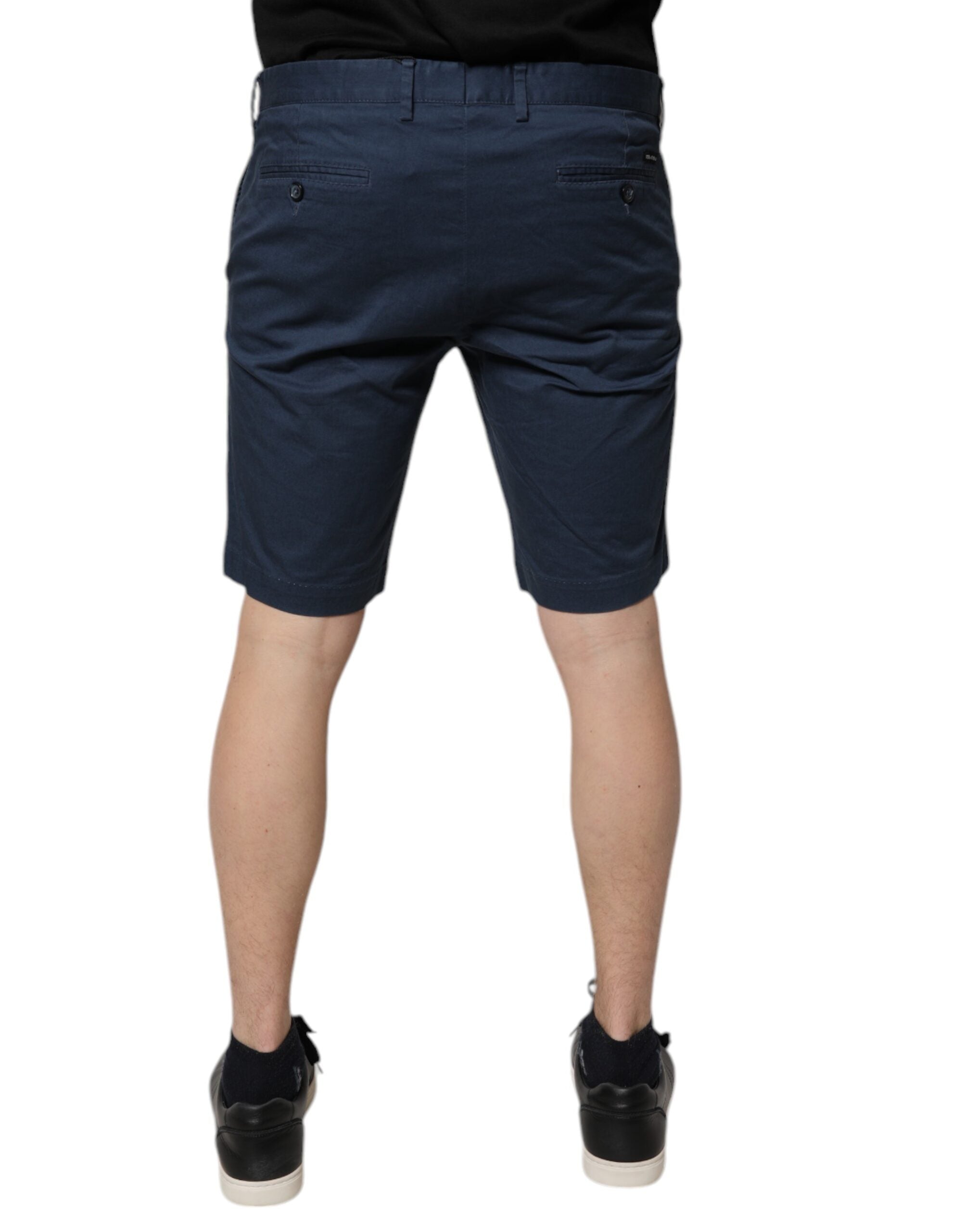 Blue Cotton Mid Waist Men Bermuda Shorts - ventzia