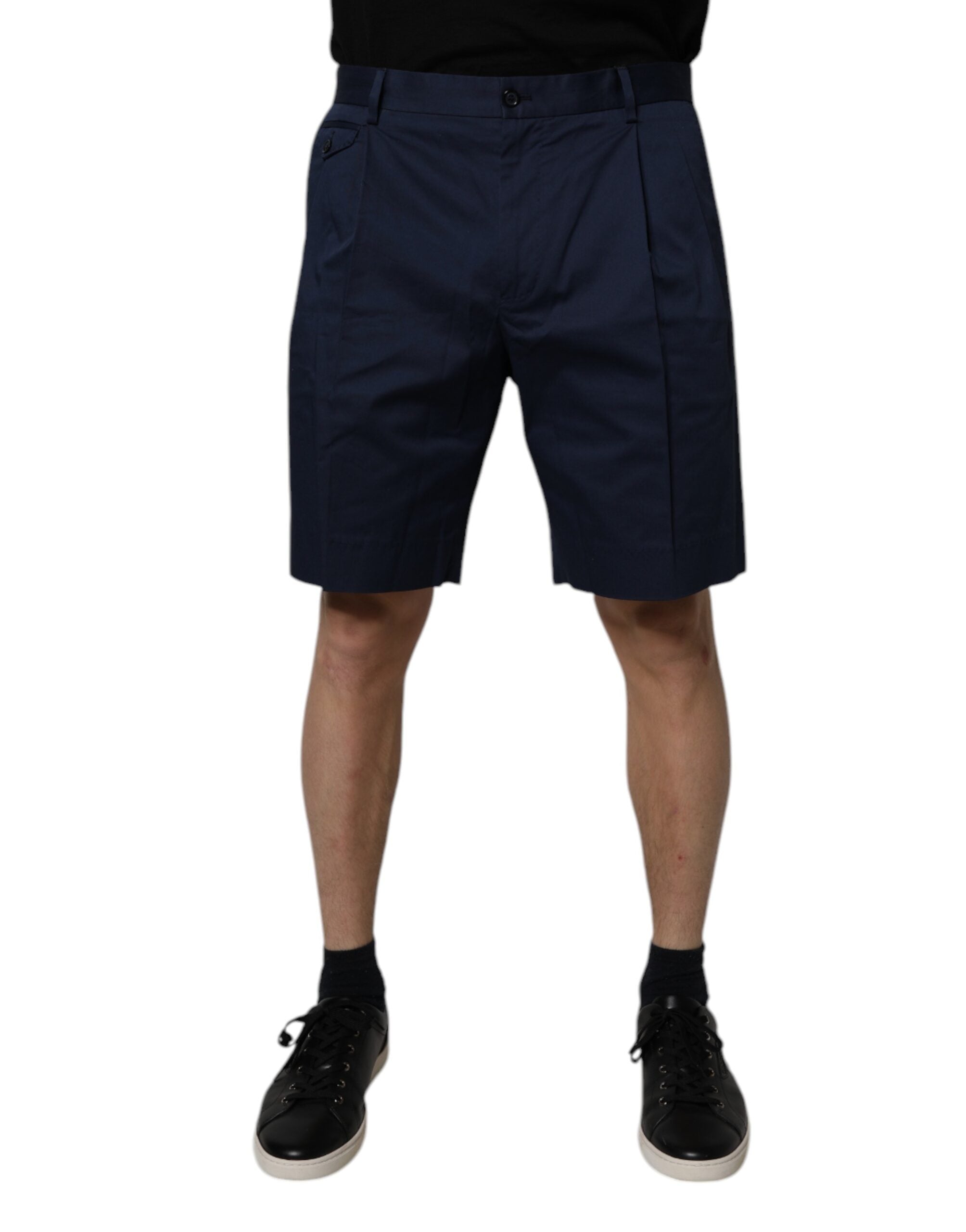 Dark Blue Cotton Mid Waist Men Bermuda Shorts - ventzia