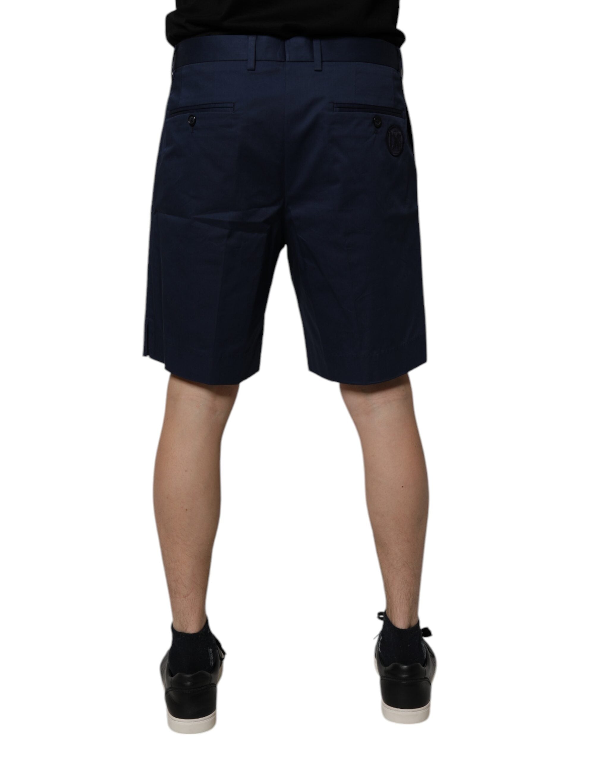 Dark Blue Cotton Mid Waist Men Bermuda Shorts - ventzia