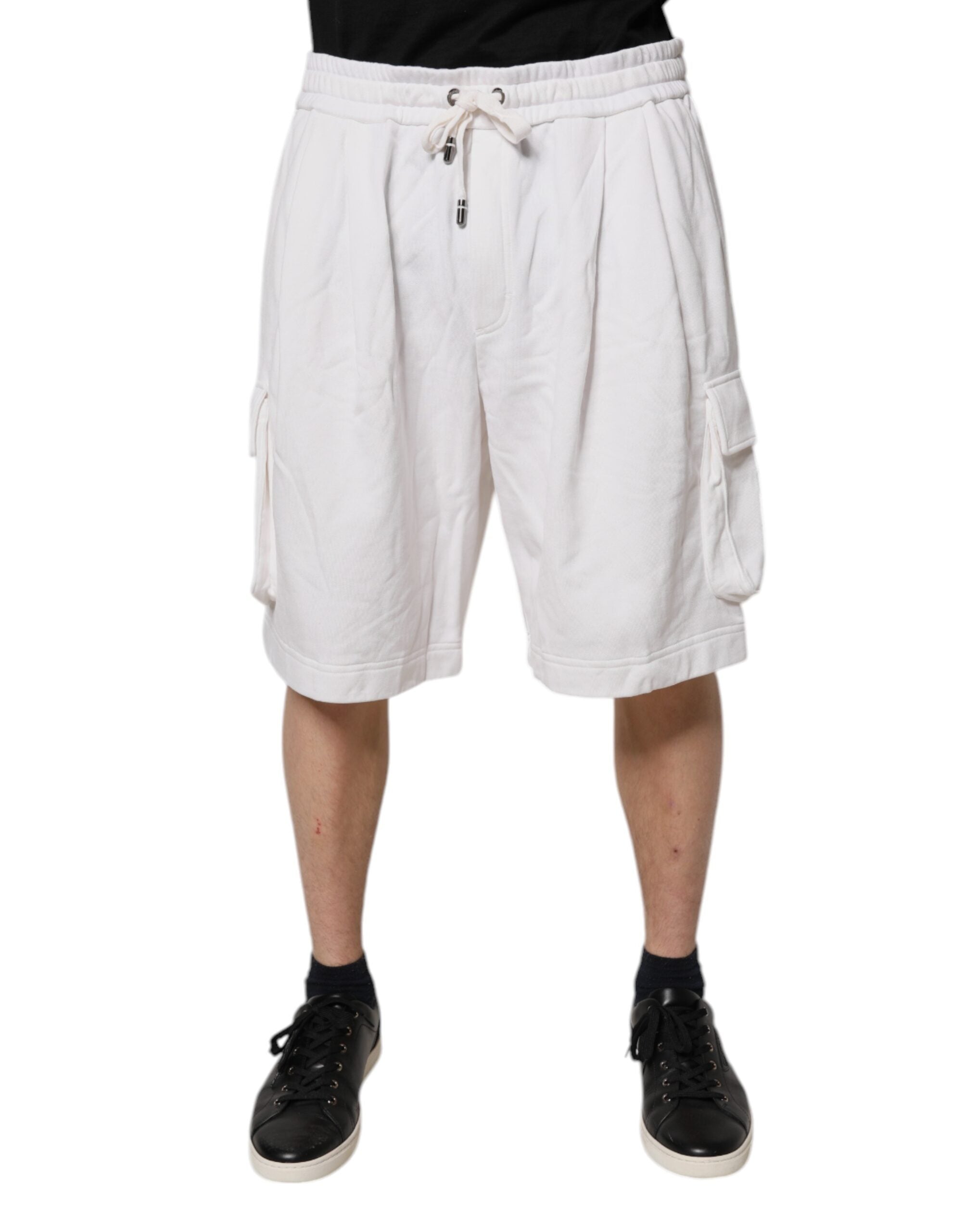 White Cotton Cargo Bermuda Sweatshorts Shorts - ventzia