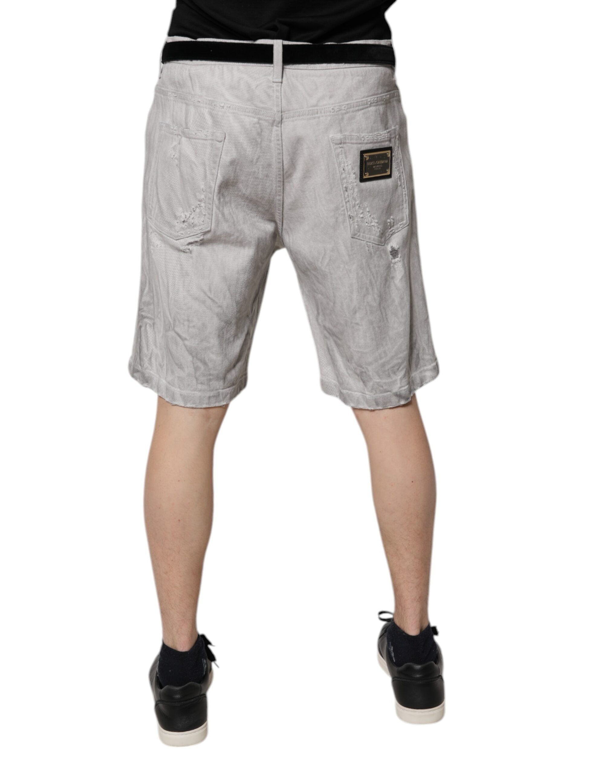 Light Gray Tattered Men Denim Bermuda Shorts - ventzia