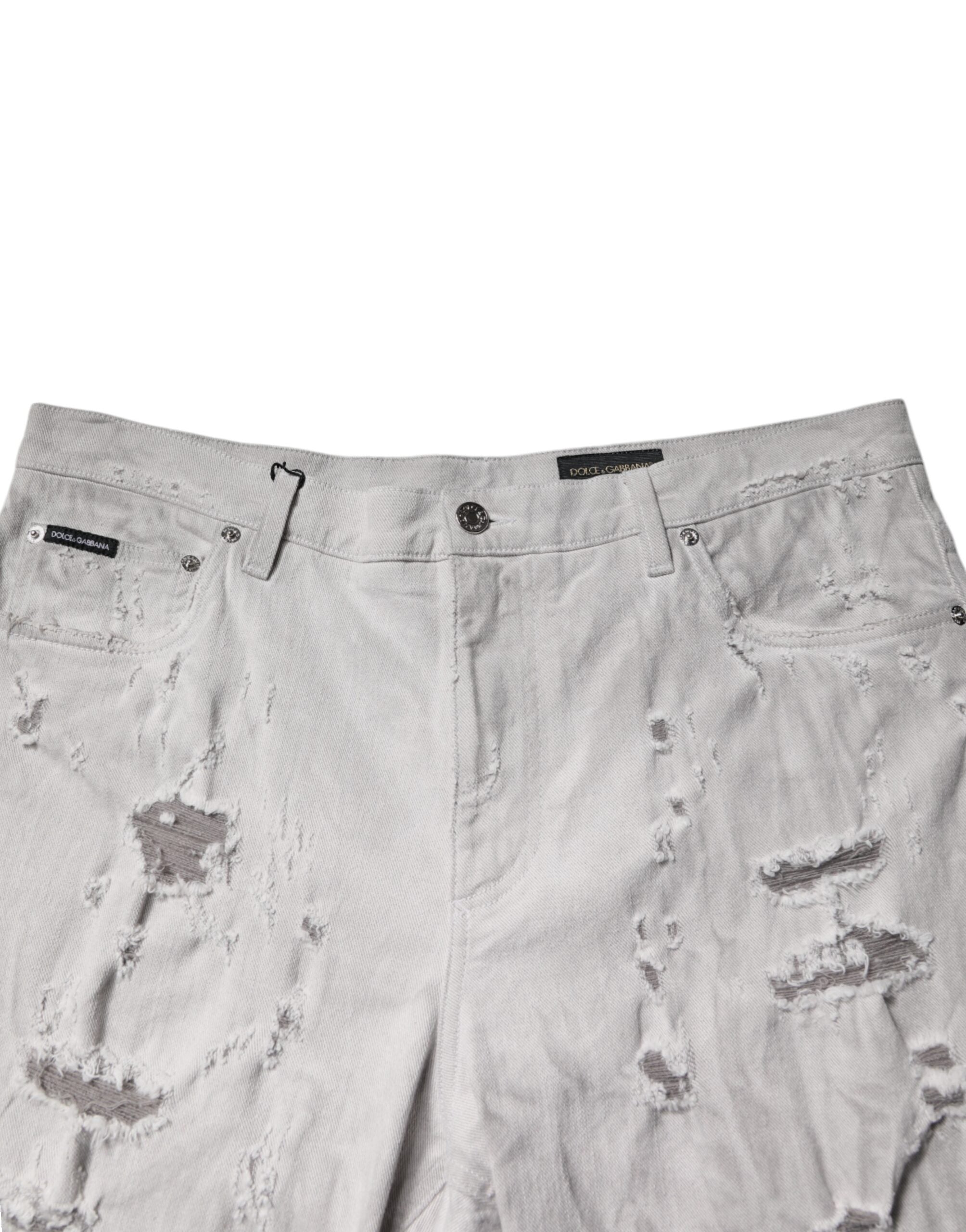 Light Gray Tattered Men Denim Bermuda Shorts - ventzia