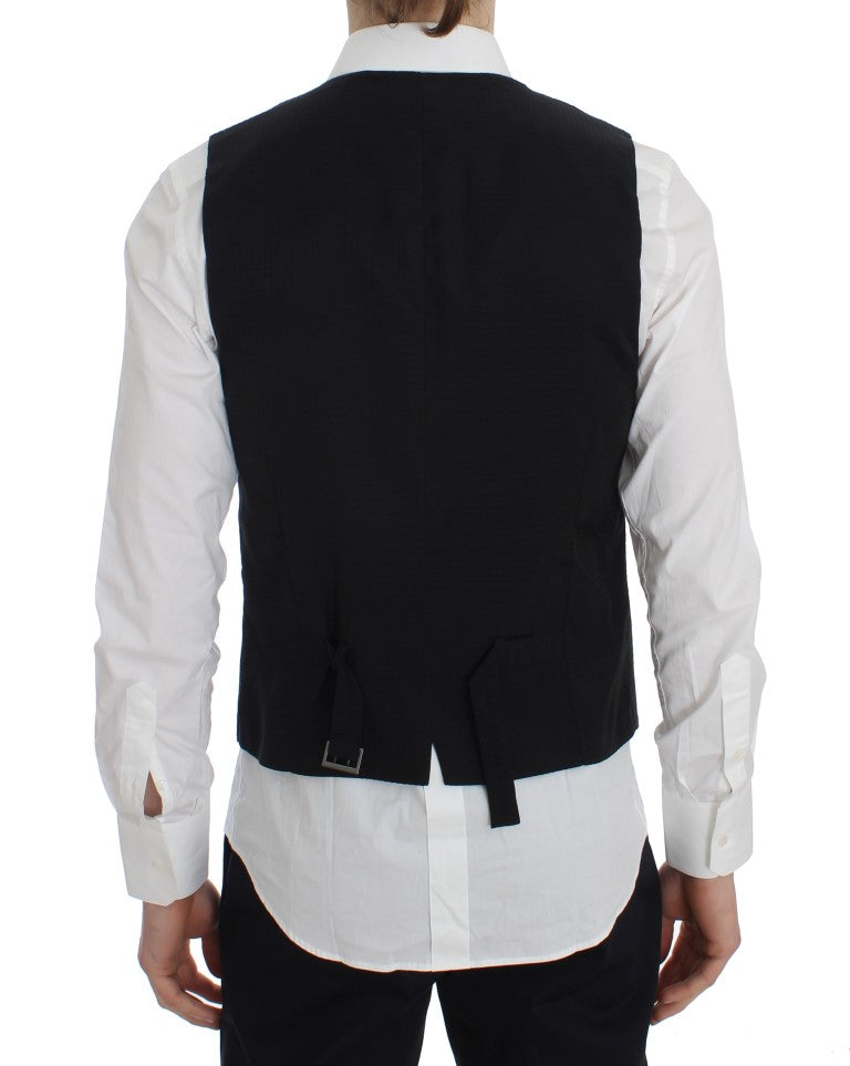 Elegant Gray Striped Wool Vest - ventzia