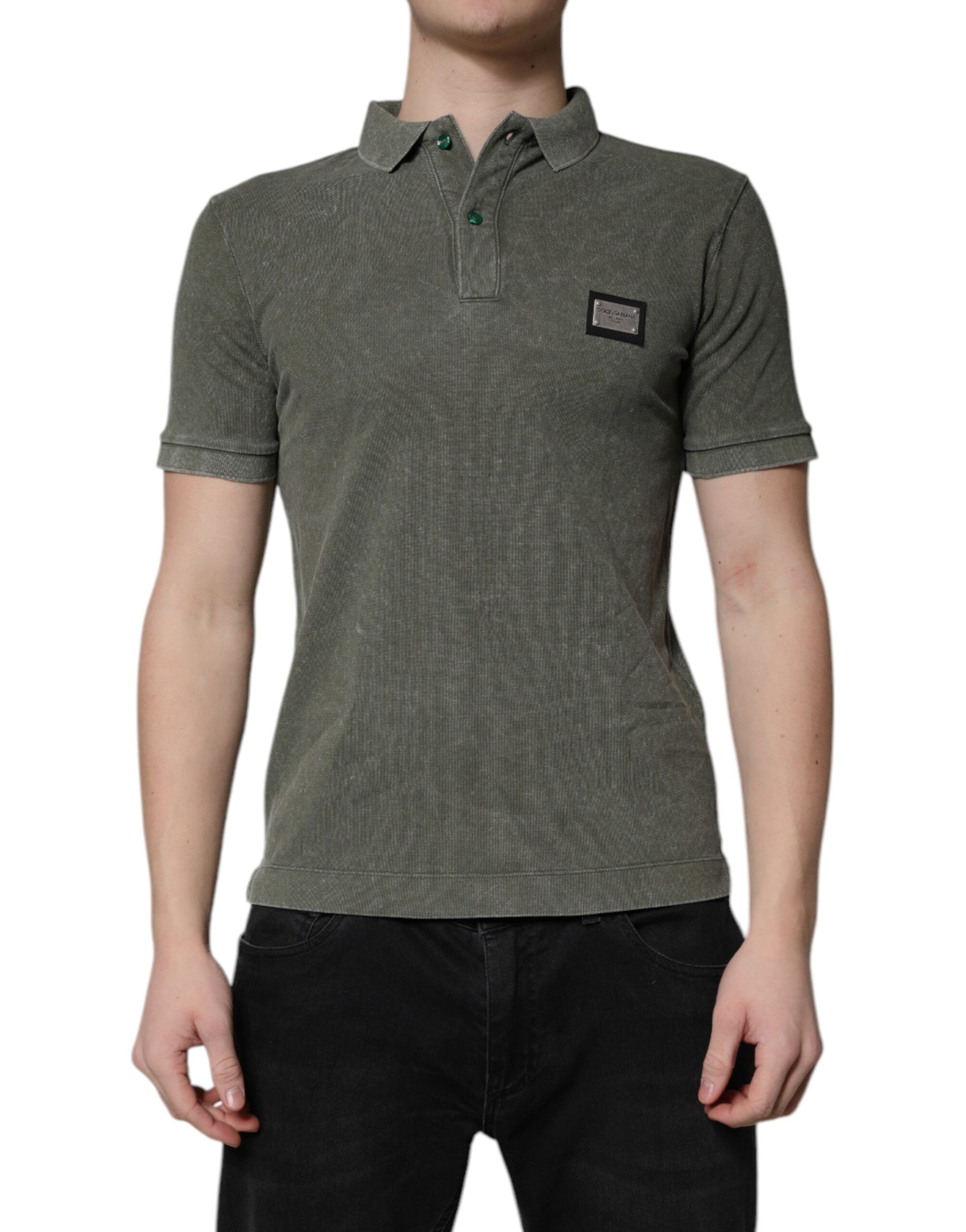 Army Green Logo Plaque Cotton Polo Shirt T-shirt - ventzia